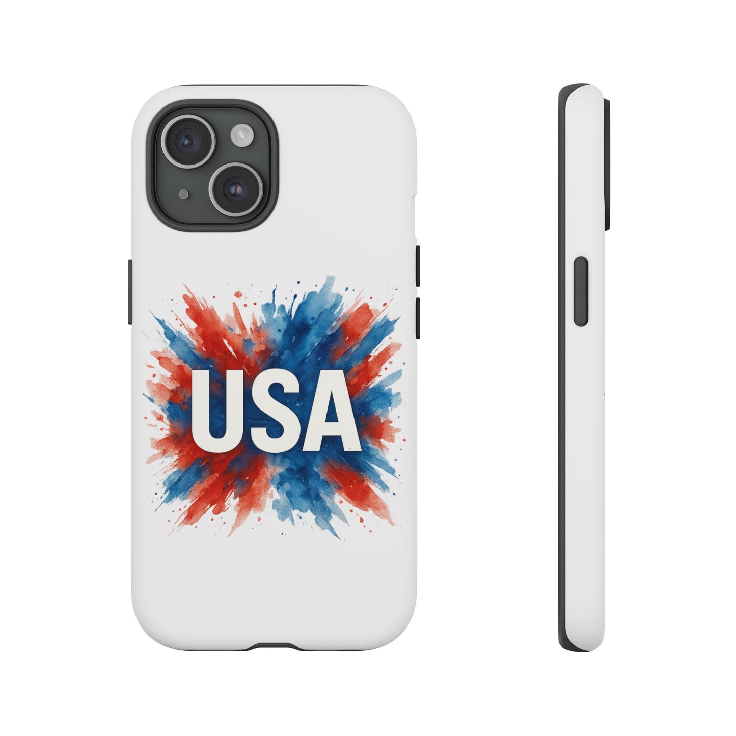 USA Splash iPhone Case - Patriotic Red White Blue Tough Cover, Dual-Layer Protection, 4th of July Memorial Day Gift