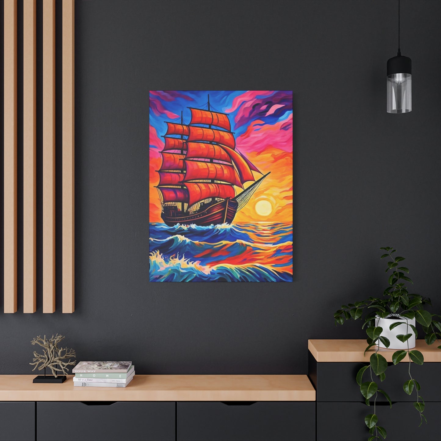Canvas Art - Ship Sailing at Sunset