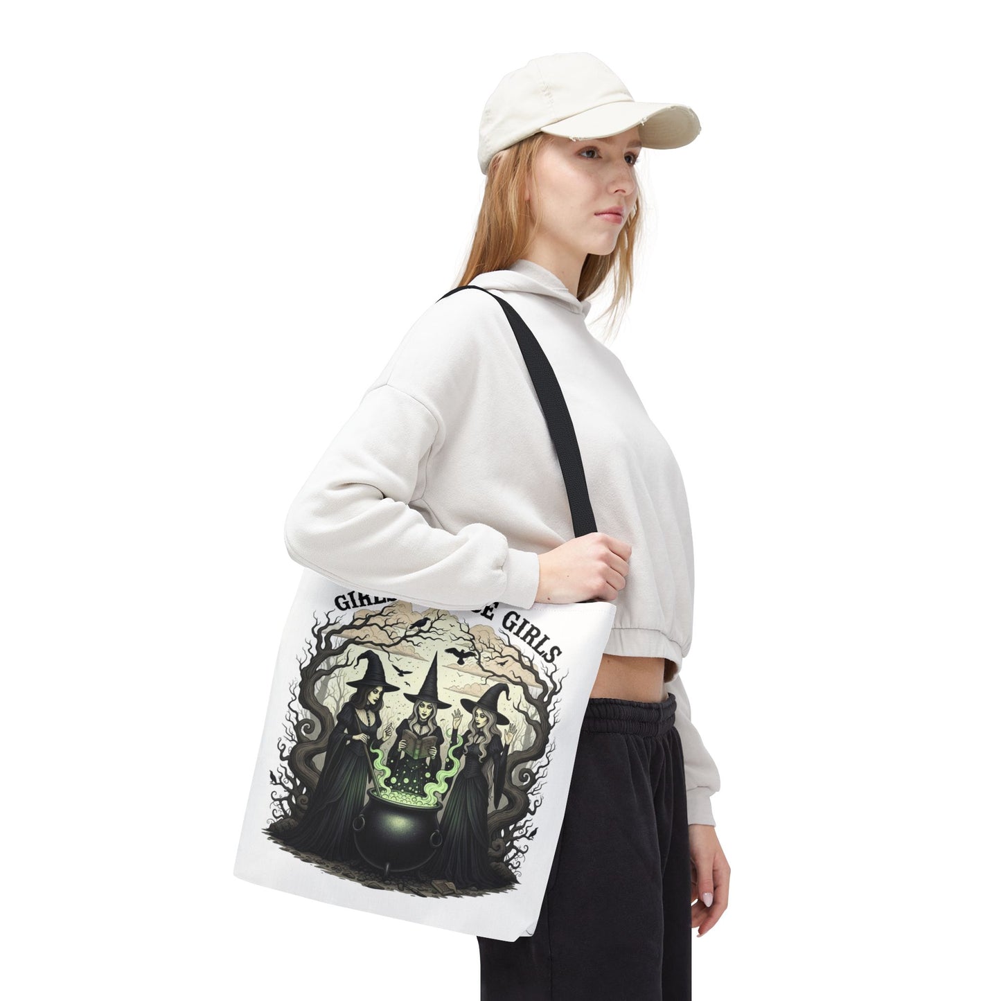 Girls Will Be Girls Halloween Tote Bag, Witchy Aesthetic Bag, Gothic Witches Cauldron Art, Spooky Gift, Reusable Eco Tote For Halloween Lovers