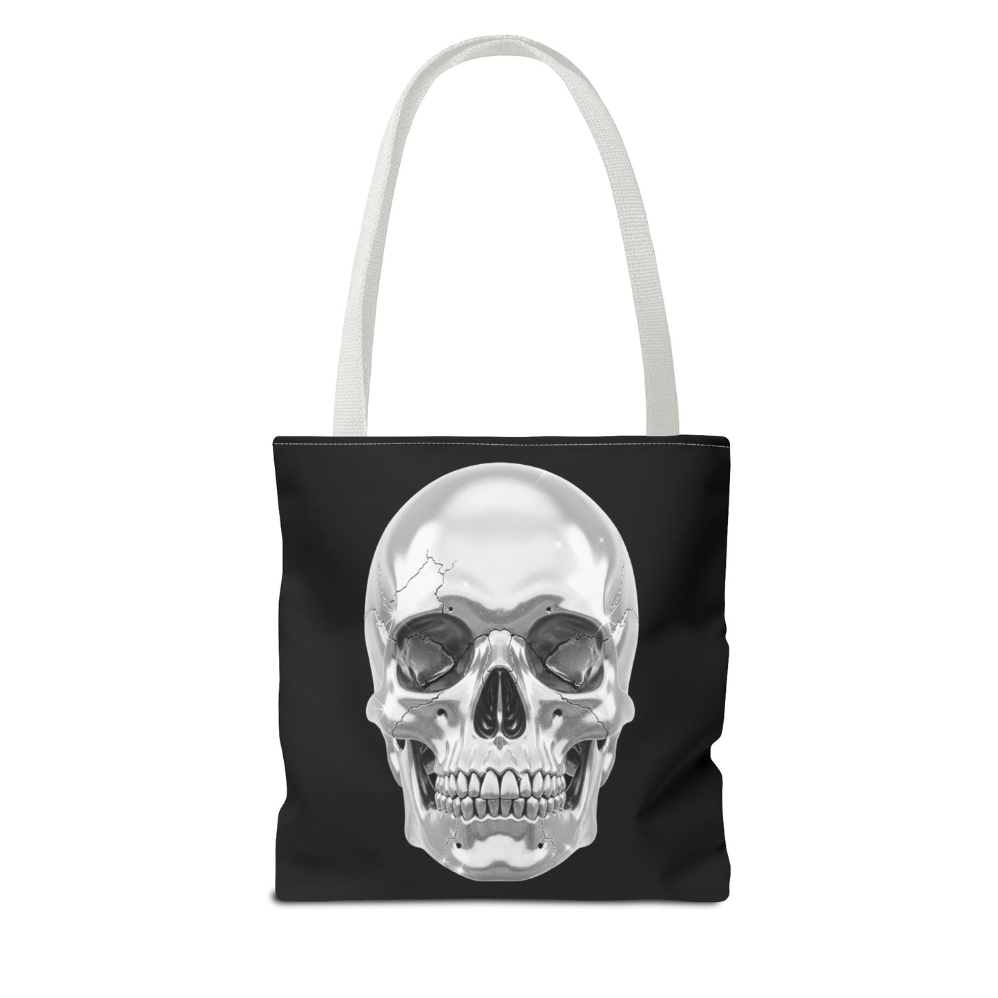 Chrome Skull Tote Bag, Gothic Halloween Canvas Tote, Metallic Skull Design Bag, Spooky Season Accessory, Skull Gift Tote For Horror Fans