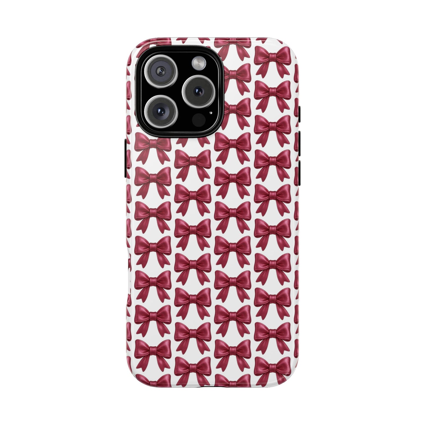 Coquette Bow iPhone Case - Burgundy Ribbon Pattern Phone Cover, Girly Aesthetic Accessory, Cute Gift for Her