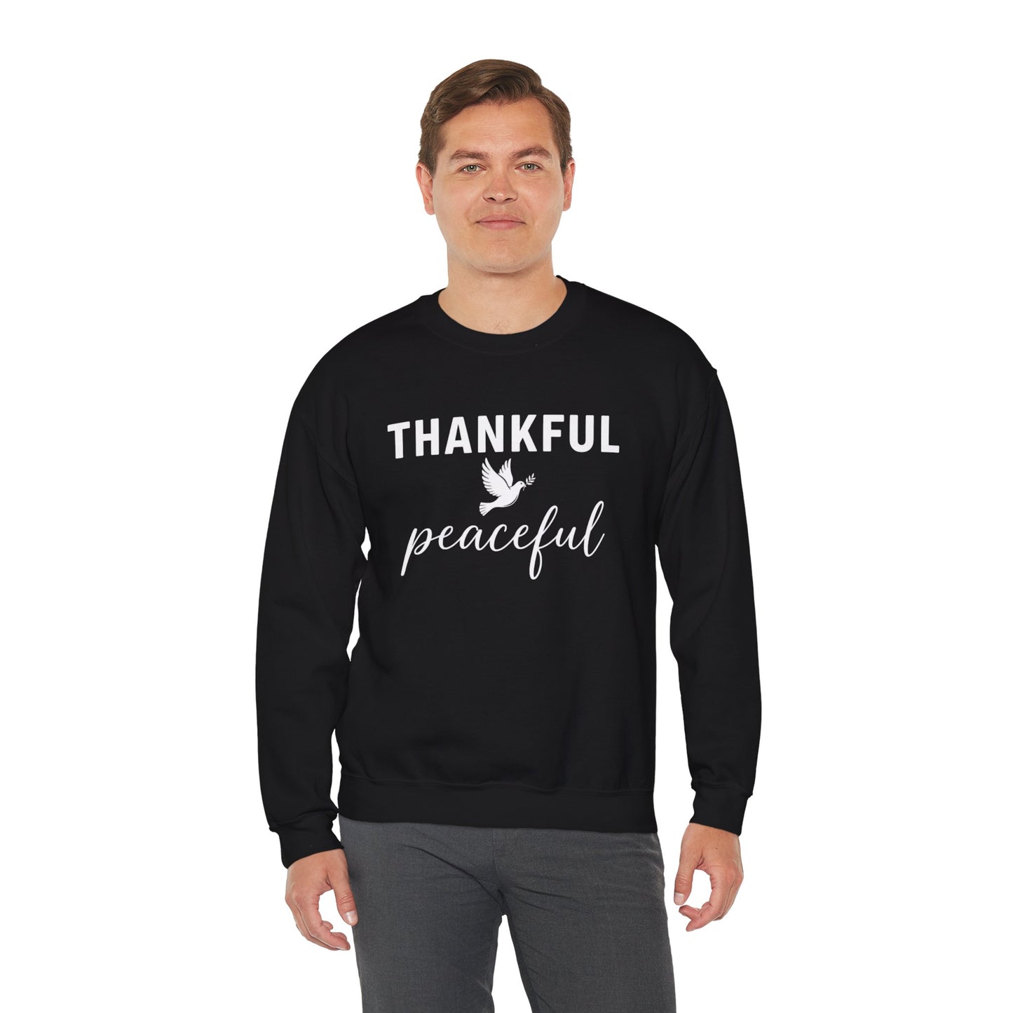 Thankful Peaceful Sweatshirt, Inspirational Quote Crewneck, Positive Message Sweater, Gratitude Gift, Cozy Faith Based Pullover