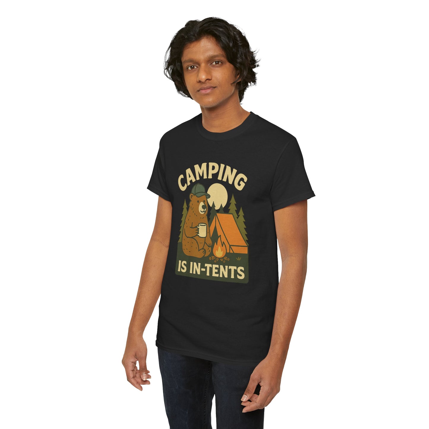 Camping Is In-Tents Funny Bear Camping Tee - Cute Outdoorsy Pun Shirt - Retro Campfire Graphic, Nature Lover Gift, Unisex Adventure Apparel