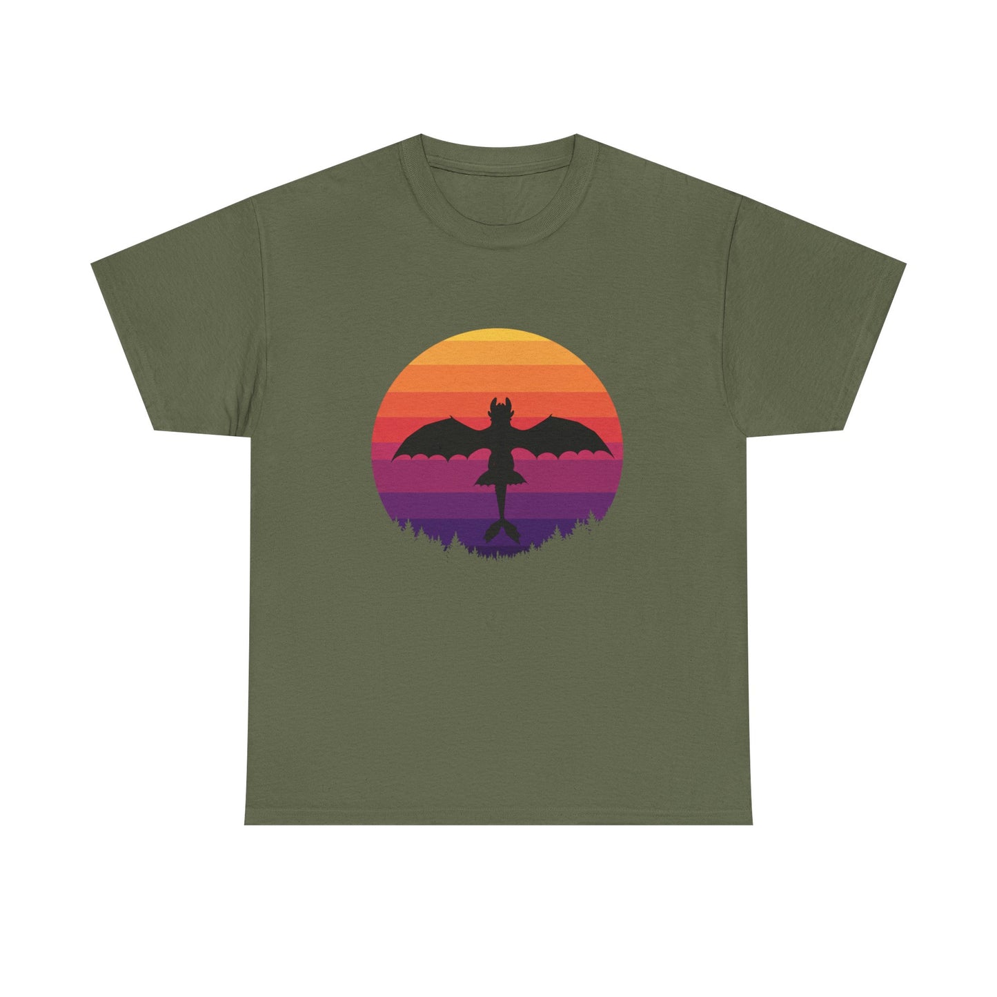 Night Dragon Sunset T-Shirt | Retro Dragon Silhouette Tee | Fantasy Dragon Shirt | Unisex Graphic Tee | Gift for Dragon Lovers