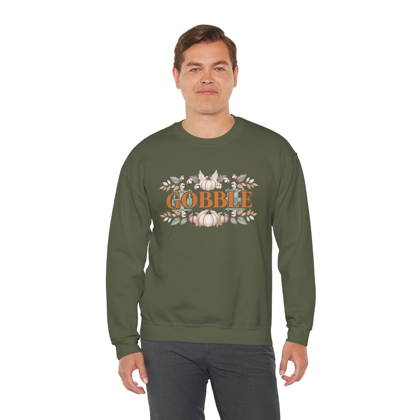 Gobble Thanksgiving Sweatshirt, Neutral Fall Pumpkin Crewneck, Autumn Cotton Stems Leaves Pullover, Cozy Rustic Thanksgiving Top