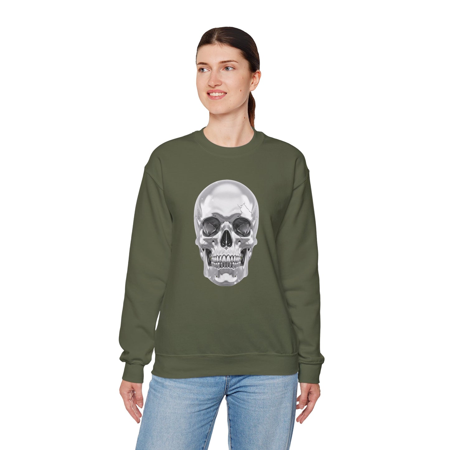 Silver Skull Sweatshirt, Gothic Skull Crewneck, Retro Skull Sweatshirt, Vintage Skull Graphic, Halloween Rock Pullover