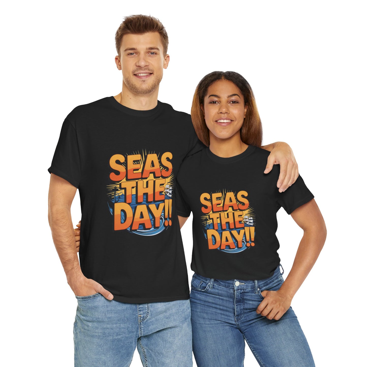 Seas The Day!! Tee • Ocean Pun Graphic Shirt • Comfort Colors Unisex Beachy Vibes • Nautical Aesthetic • Gift for Sea Lovers & Summer Vacays