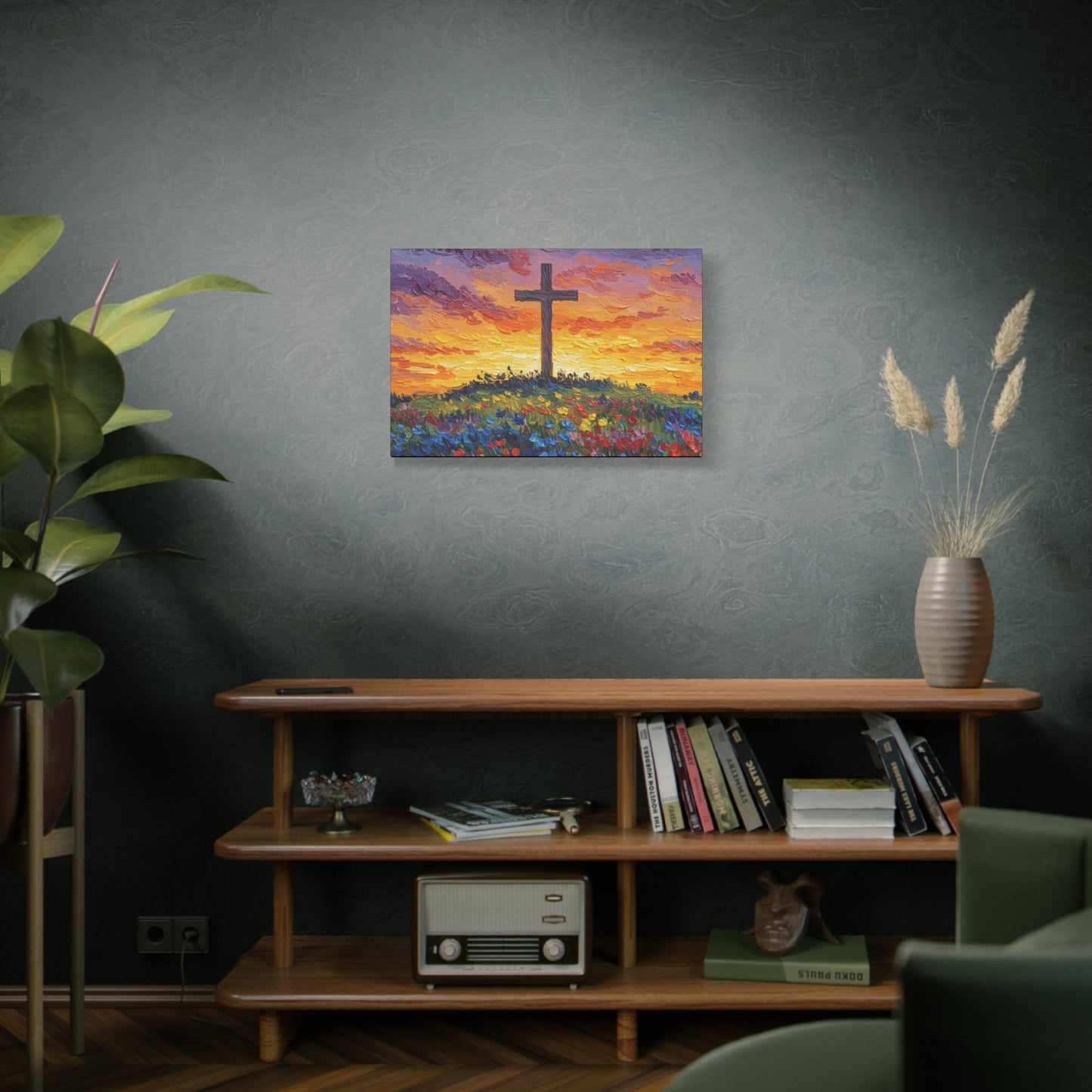 Van Gogh Inspired Inspirational Stretched Canvas Art - Sunset Cross Landscape
