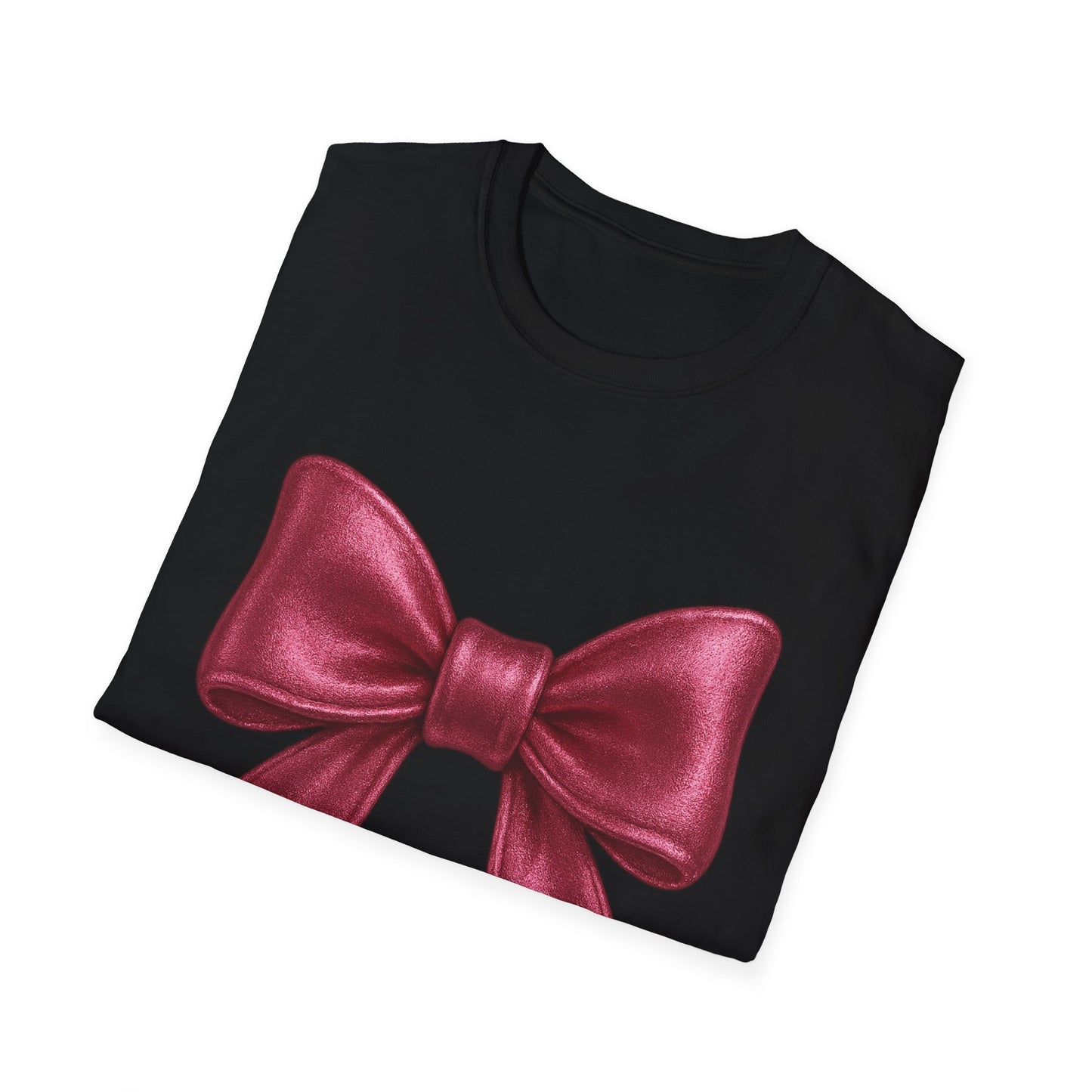 Metallic Burgundy Bow T-Shirt π | Elegant Cute Graphic Tee | Unisex Softstyle Shirt | Gift for Her, Aesthetic Outfit, Celebration Wear
