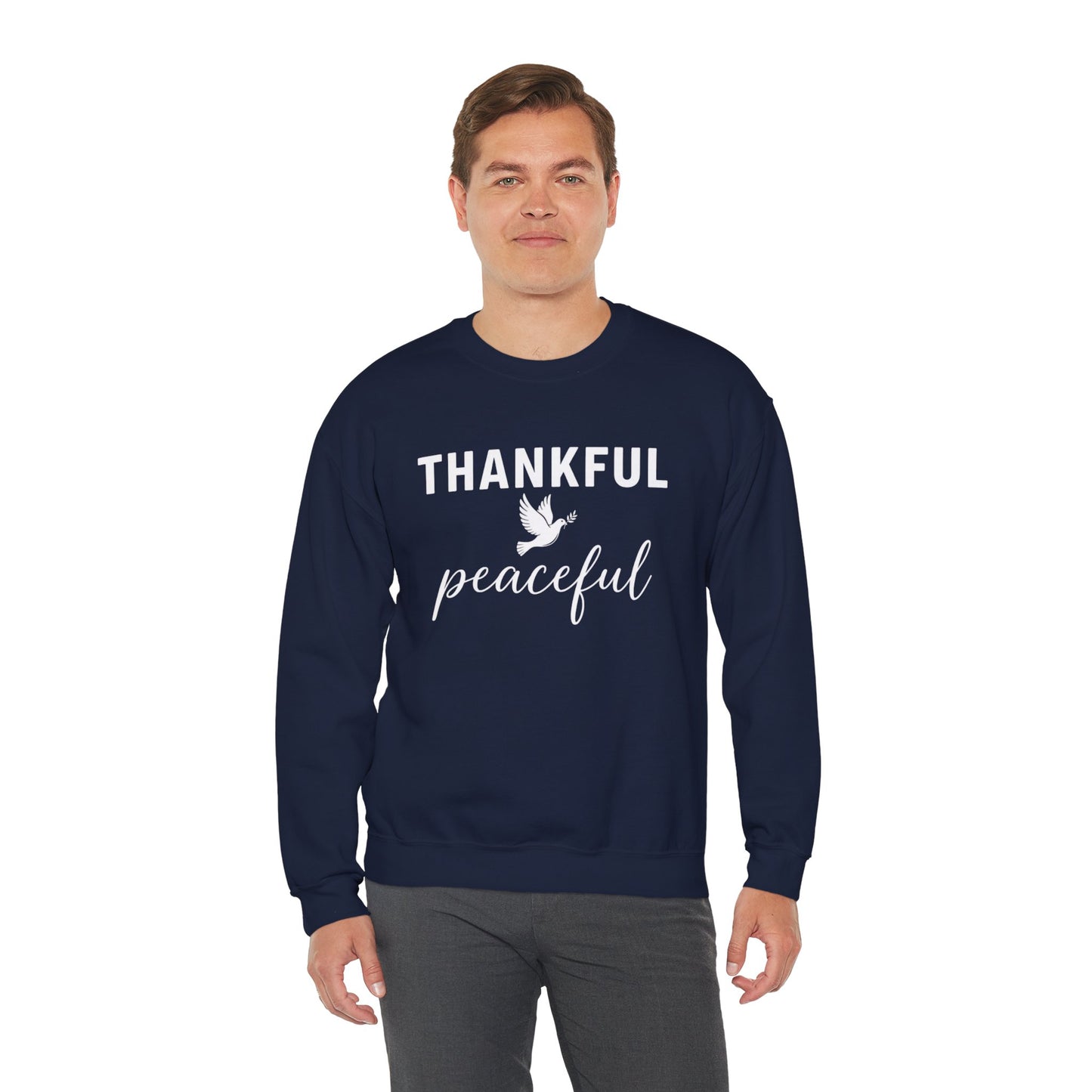 Thankful Peaceful Sweatshirt, Inspirational Quote Crewneck, Positive Message Sweater, Gratitude Gift, Cozy Faith Based Pullover