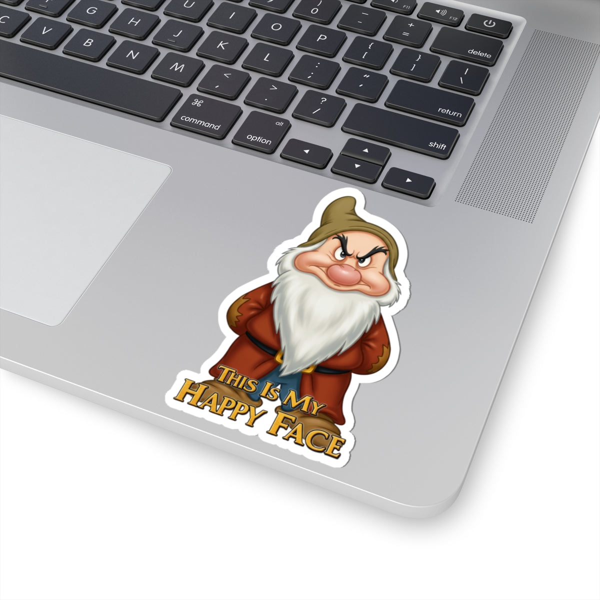 Grumpy Dwarf Kiss-Cut Sticker - "This Is My Happy Face" - Fun Laptop Decal