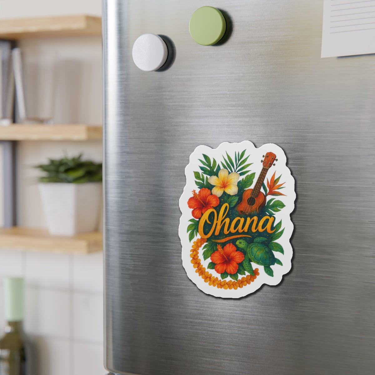 Ohana Magnet - Retro Hawaiian Sea Turtle & Palm Tree Magnet for Fridge or Locker - Tropical Family Gift, Beach Aesthetic Home Decor