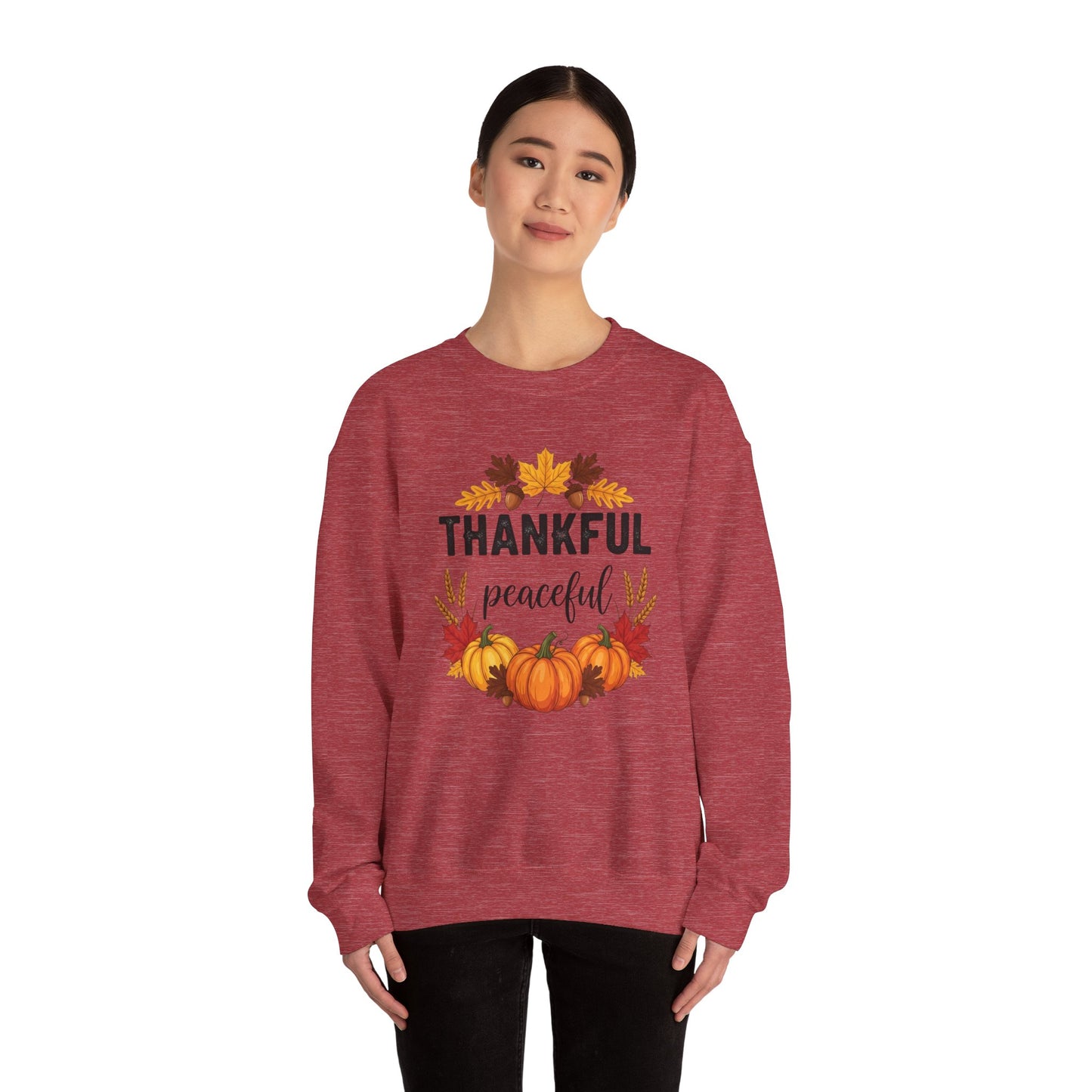 Thankful Peaceful Fall Sweatshirt, Autumn Pumpkin Crewneck, Thanksgiving Sweater, Cozy Seasonal Pullover, Gratitude Gift For Women Men
