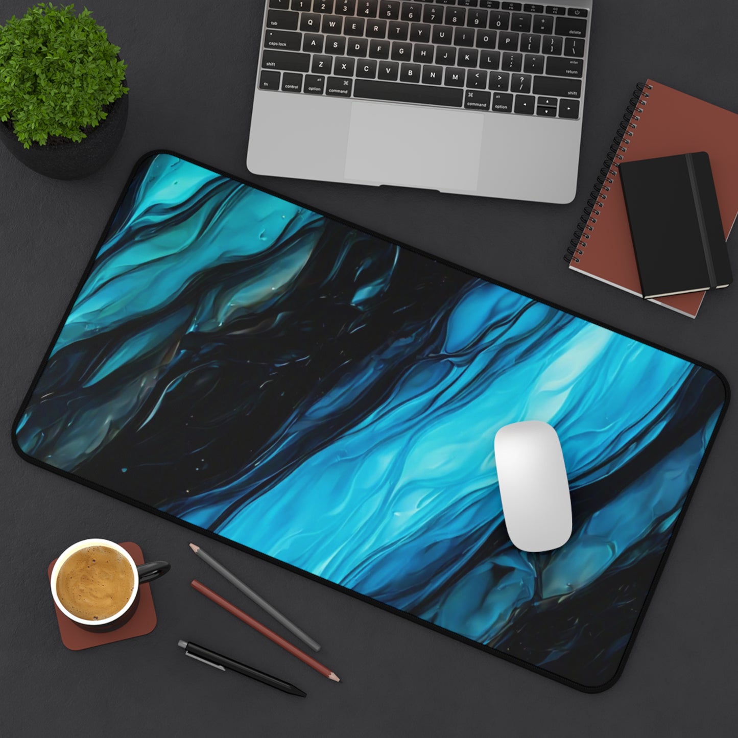 Elegant Blue Marble Desk Mat – Stylish Office Decor for Home and Workspaces
