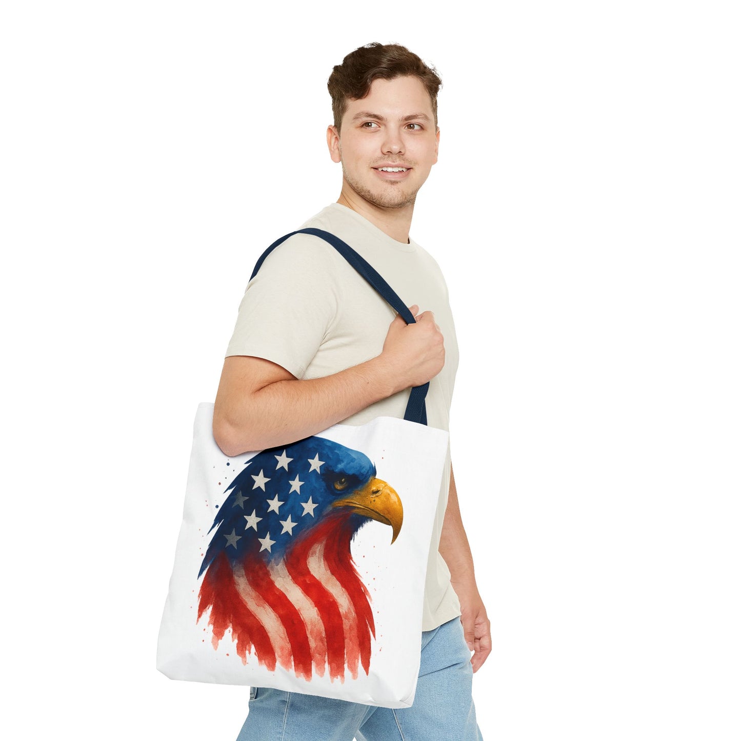 Patriotic Eagle Tote Bag USA Flag Canvas Carryall - Eco-Friendly Independence Day, Memorial Day Gift for Veterans, Reusable Shopping Bag