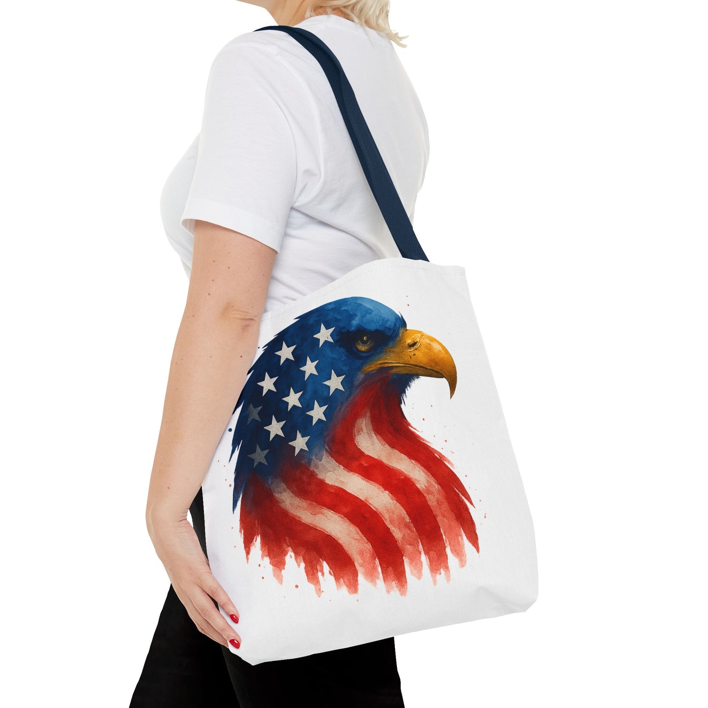 Patriotic Eagle Tote Bag USA Flag Canvas Carryall - Eco-Friendly Independence Day, Memorial Day Gift for Veterans, Reusable Shopping Bag