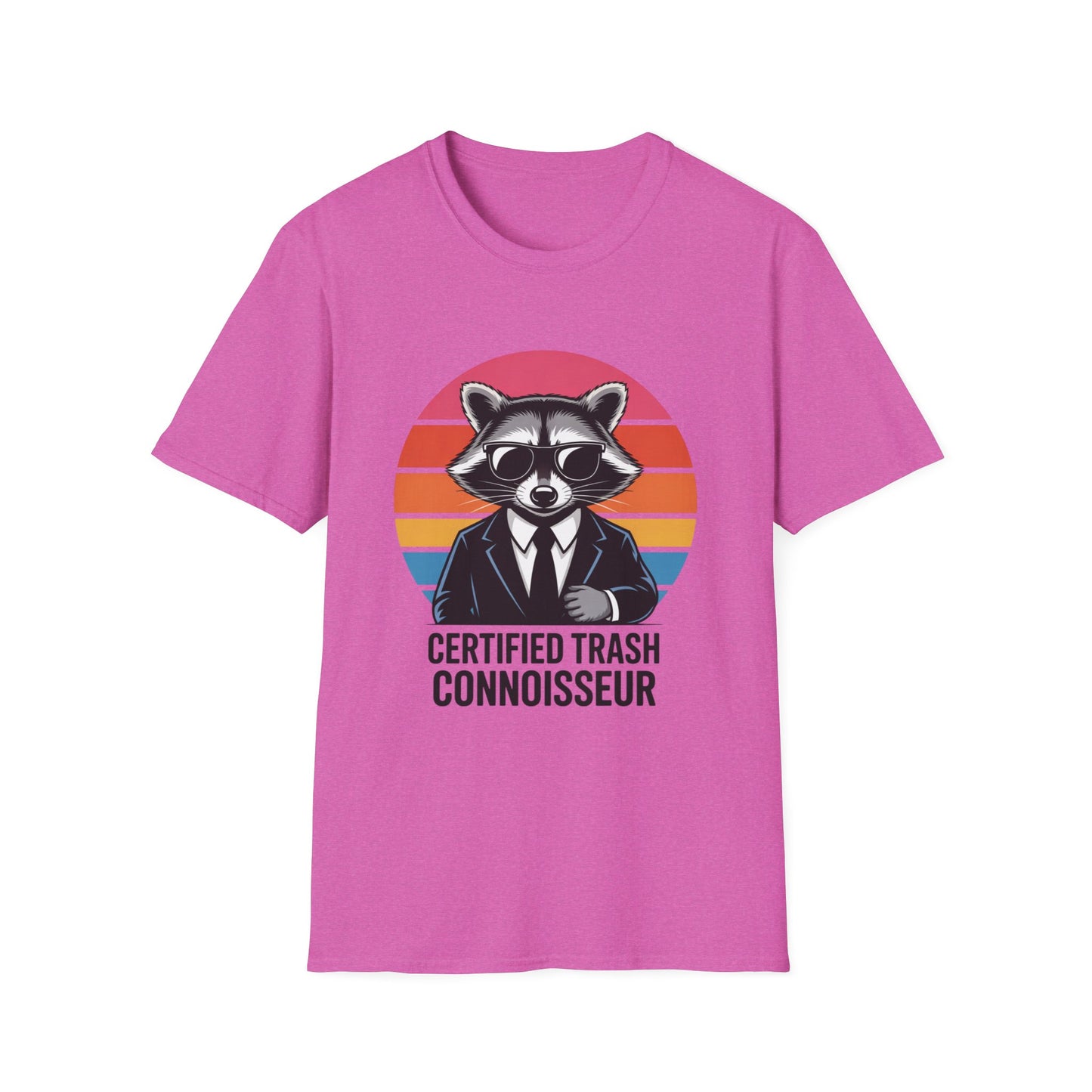 Certified Trash Connoisseur Raccoon Shirt - Funny Trash Panda Graphic Tee - Retro Sunset Vintage Vibe - Unique Gift for Raccoon Lover