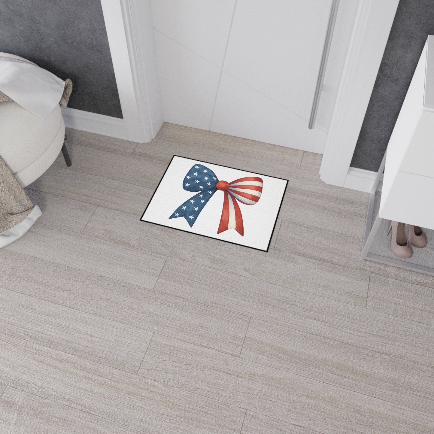 Patriotic Bow Door Mat | 4th of July Mat | American Flag Doormat | USA Stars Stripes Rug | July 4th Entryway Decor | Red White Blue Rug