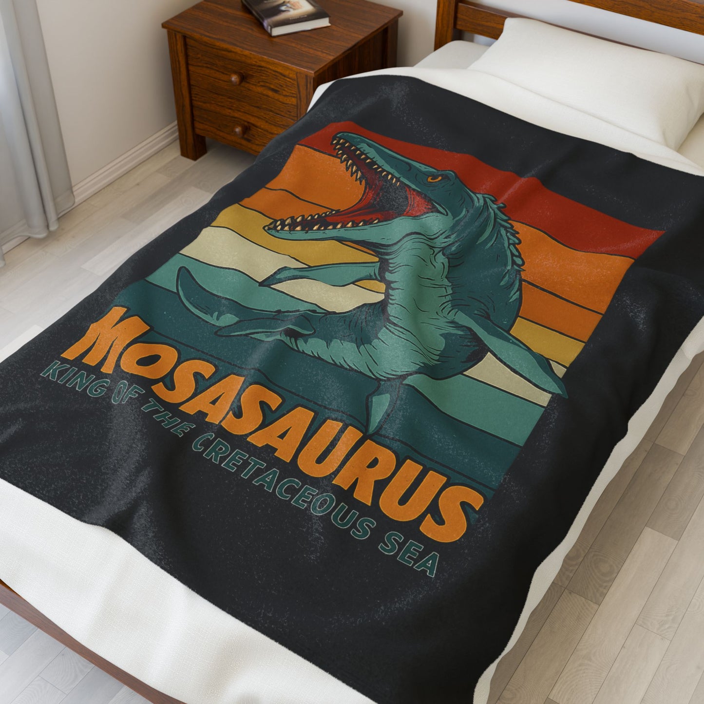 Mosasaurus Dinosaur Blanket - 100% Polyester Fleece Throw, Retro Sea Monster Bedding, Dinosaur Gift for Kids and Adults, Cozy Bed Decor