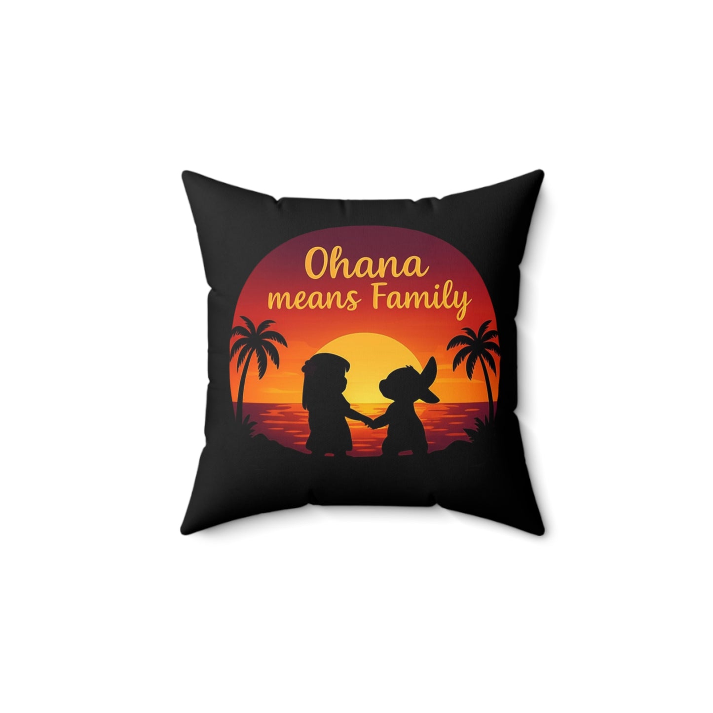 Ohana Means Family Pillow – Tropical Throw Pillow, Hawaiian Sunset Decor, Cute Disney-Inspired Gift, Tropical Couch Accent
