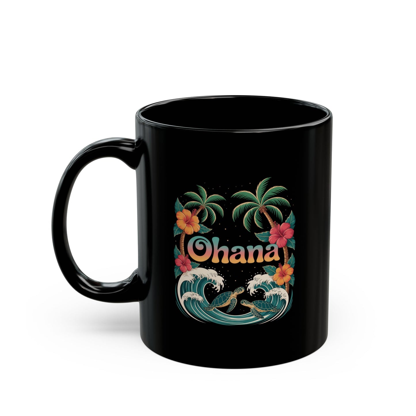 Ohana Hawaiian Mug - Tropical Beach Coffee Cup with Sea Turtles & Palm Trees - Family Gift Idea - Coastal Vibes Island Aesthetic