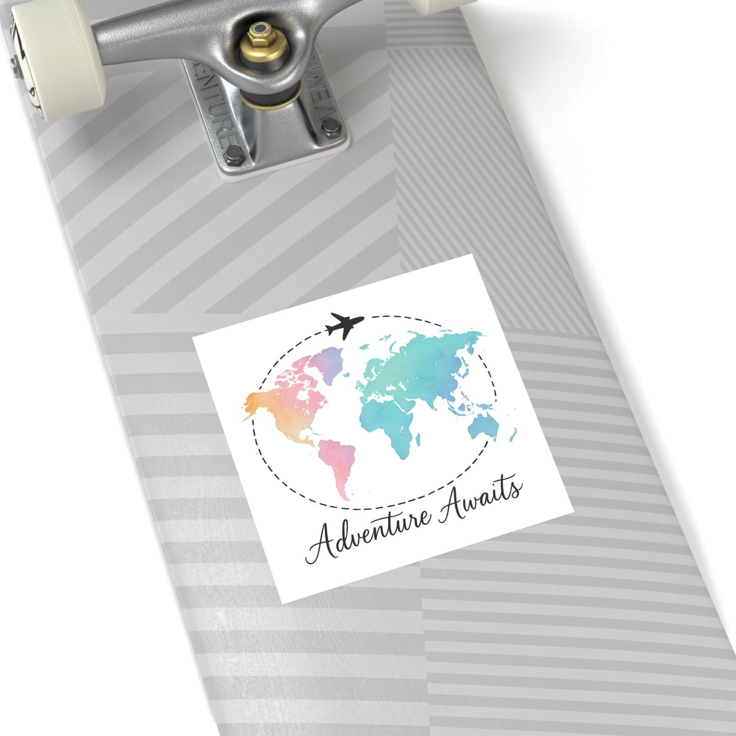 Watercolor Adventure Awaits World Map Sticker - Travel Vinyl Laptop Decal, Wanderlust Gift, Waterproof Aesthetic Globe Sticker