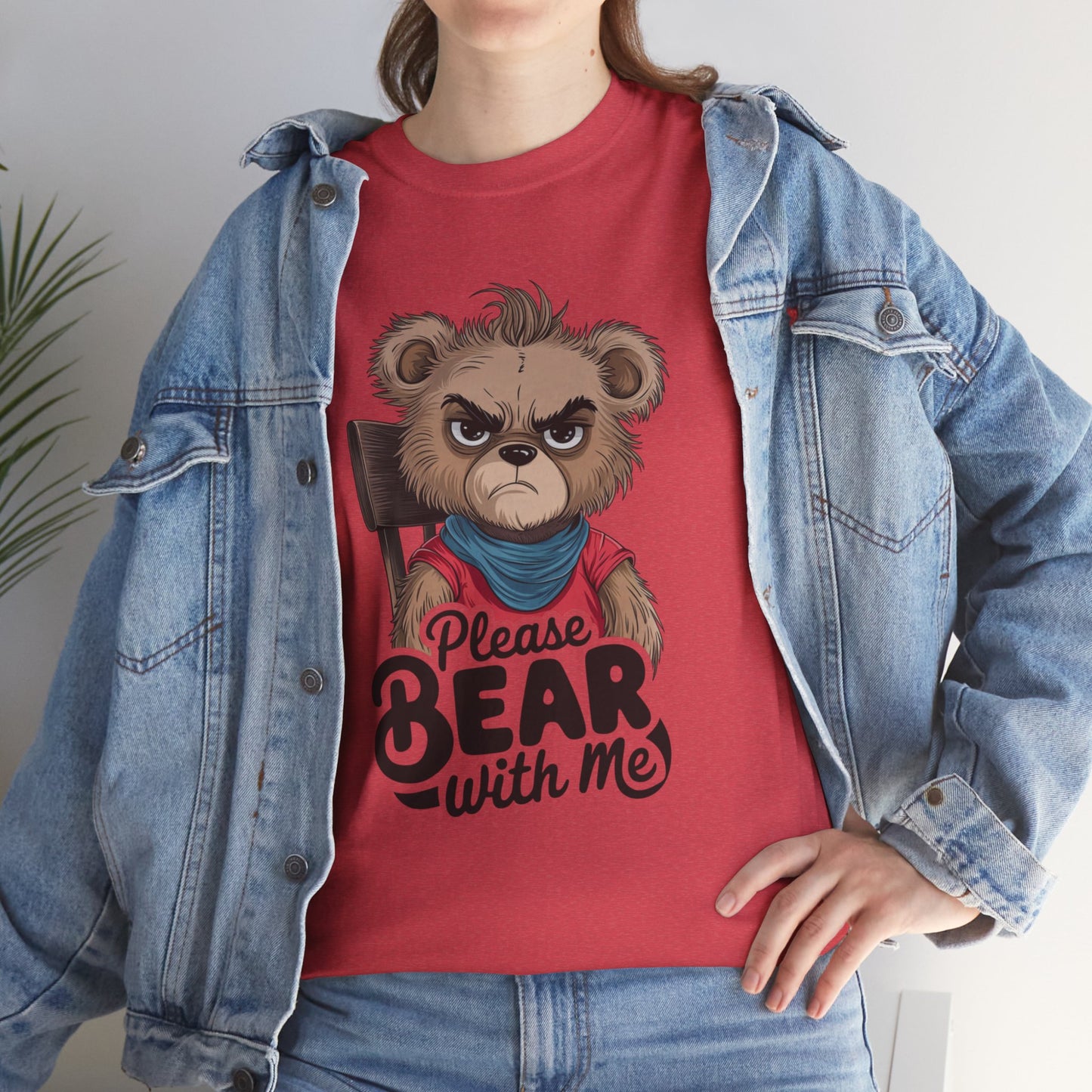 Grumpy Bear Graphic Tee – Please Bear With Me Shirt – Funny Animal T‑shirt – Sarcastic Humor Gift – Cute Bear Meme Art Tee