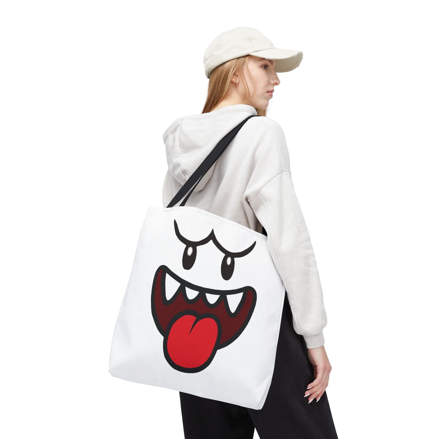 Funny Ghost Face Tote Bag, Spooky Halloween Shopping Bag, Creepy Cute Gamer Tote, Novelty Reusable Canvas Bag, Horror Themed Trick or Treat Bag