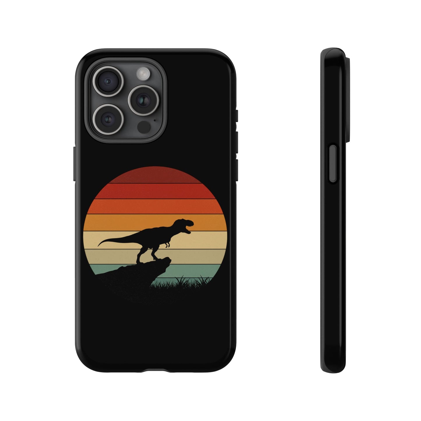 Retro Sunset Dinosaur iPhone Case | T‑Rex Silhouette Vintage Phone Cover for iPhone 14/15/16 Pro | Aesthetic Dinosaur Gift
