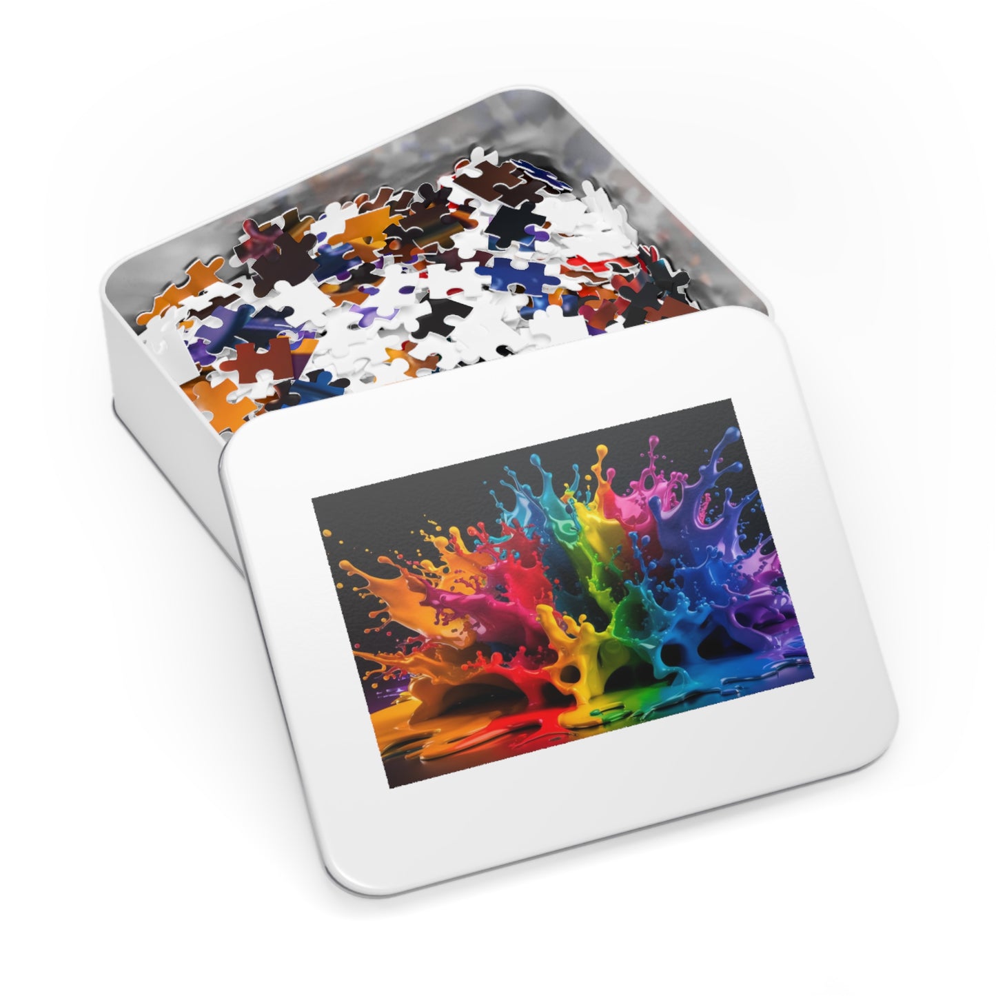 Vibrant Splash Jigsaw Puzzle with Tin - Colorful Pieces for Family Fun