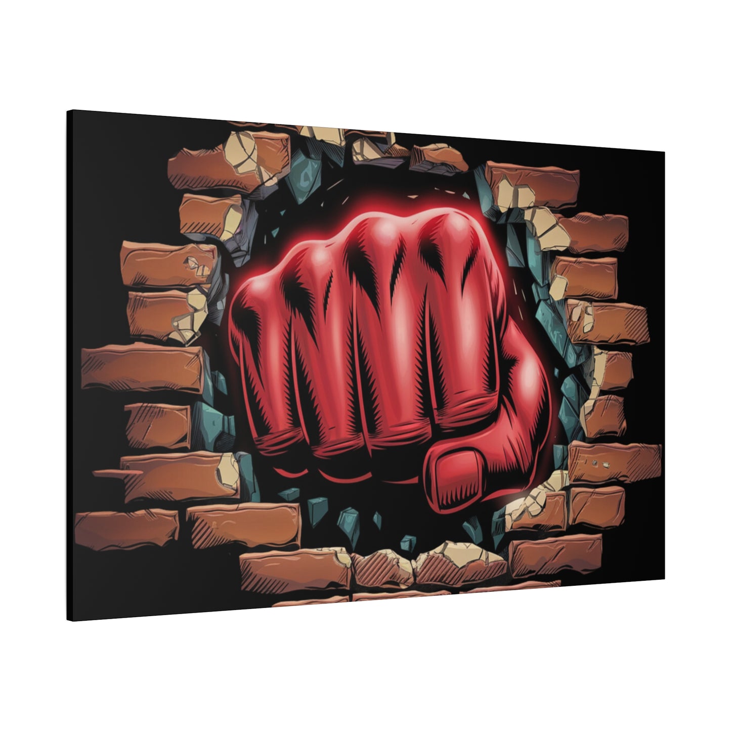 Canvas Wall Art - Red Fist Smashing Through Wall