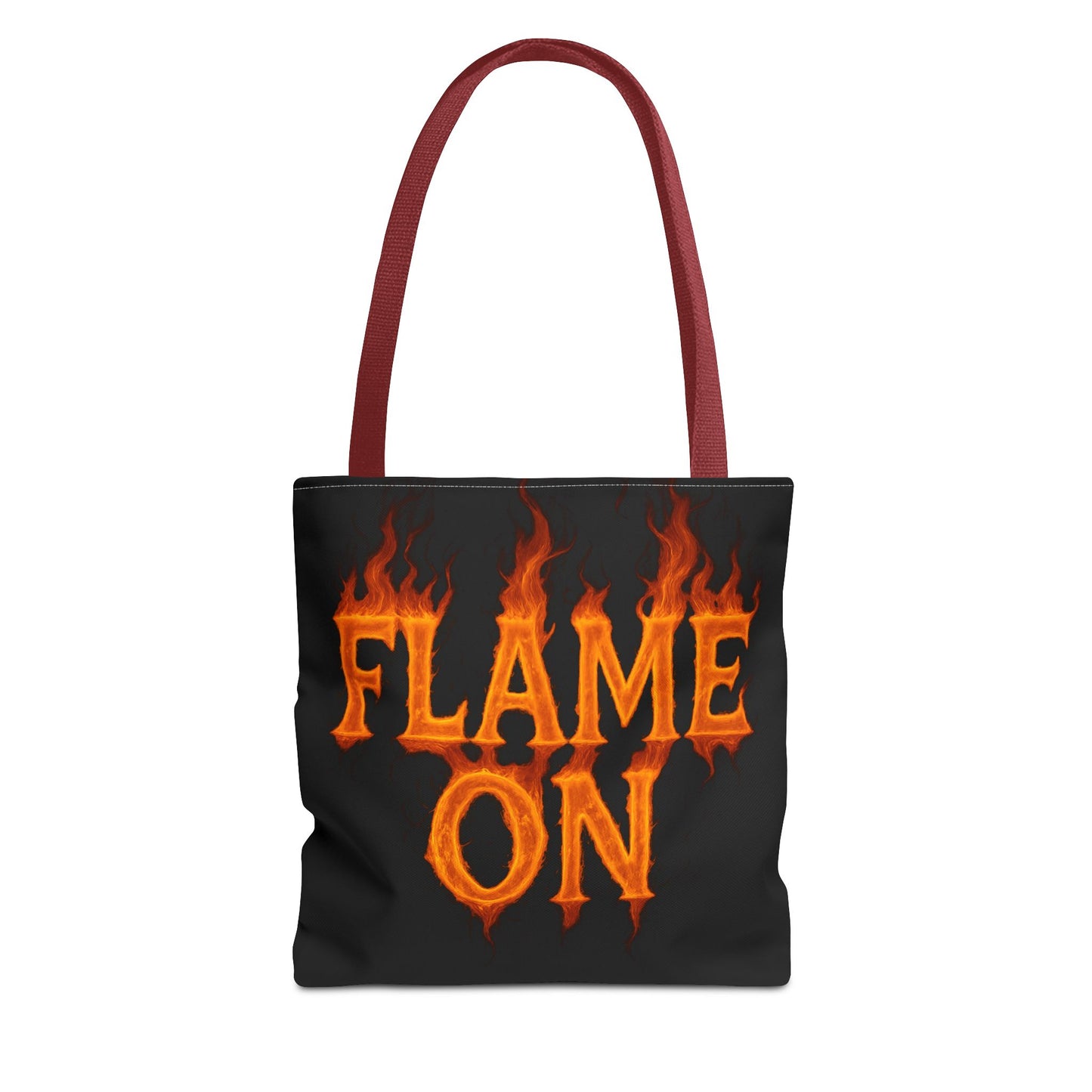 Flame On Tote Bag - Fire Typography Black Bag for Book Lovers, Gym, or Groceries | Bold Comic-Inspired Catchphrase Tote