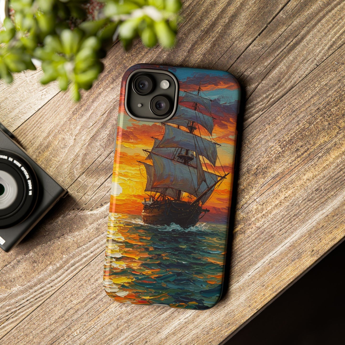 iPhone Case - Ship Sailing at Sunset Design