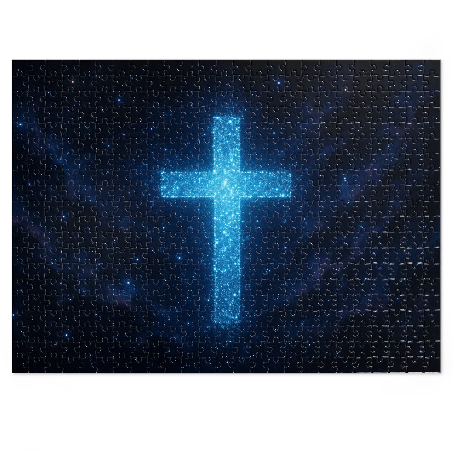 Jigsaw Puzzle: Bioluminescent Cross Design Christian Game Inspirational Puzzle Spiritual Jigsaw Gift for Believers
