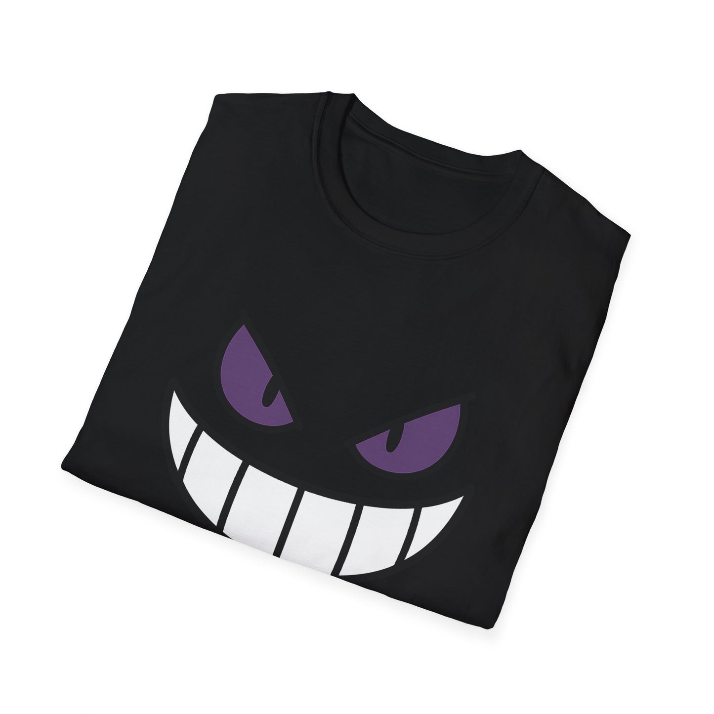 Mischievous Shadow Face Tee - Purple Eyes and Big Grin Graphic Shirt | Spooky Cute Gift, Retro Gaming Vibe, Funny Halloween Unisex Top
