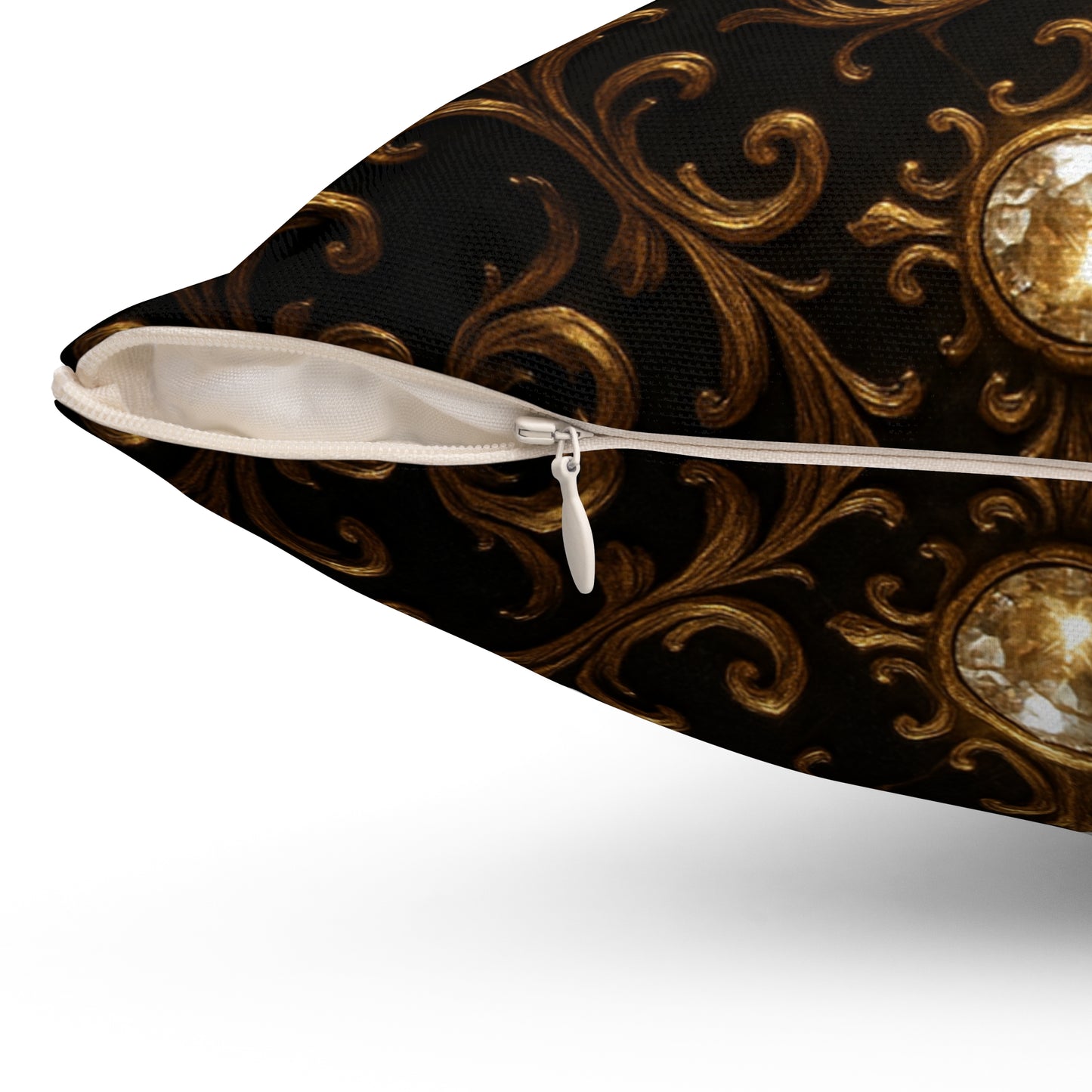 Baroque Gold Scroll Throw Pillow Black Luxury Cushion Cover with Ornate Jewel Design, Gothic Glam Home Decor, Elegant Accent Pillow