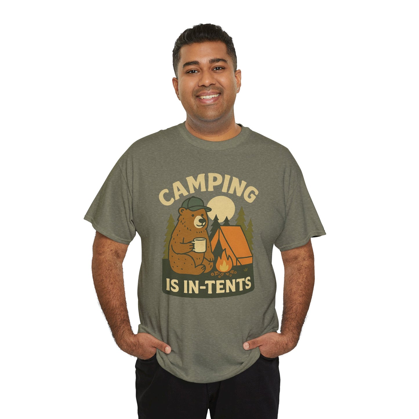 Camping Is In-Tents Funny Bear Camping Tee - Cute Outdoorsy Pun Shirt - Retro Campfire Graphic, Nature Lover Gift, Unisex Adventure Apparel