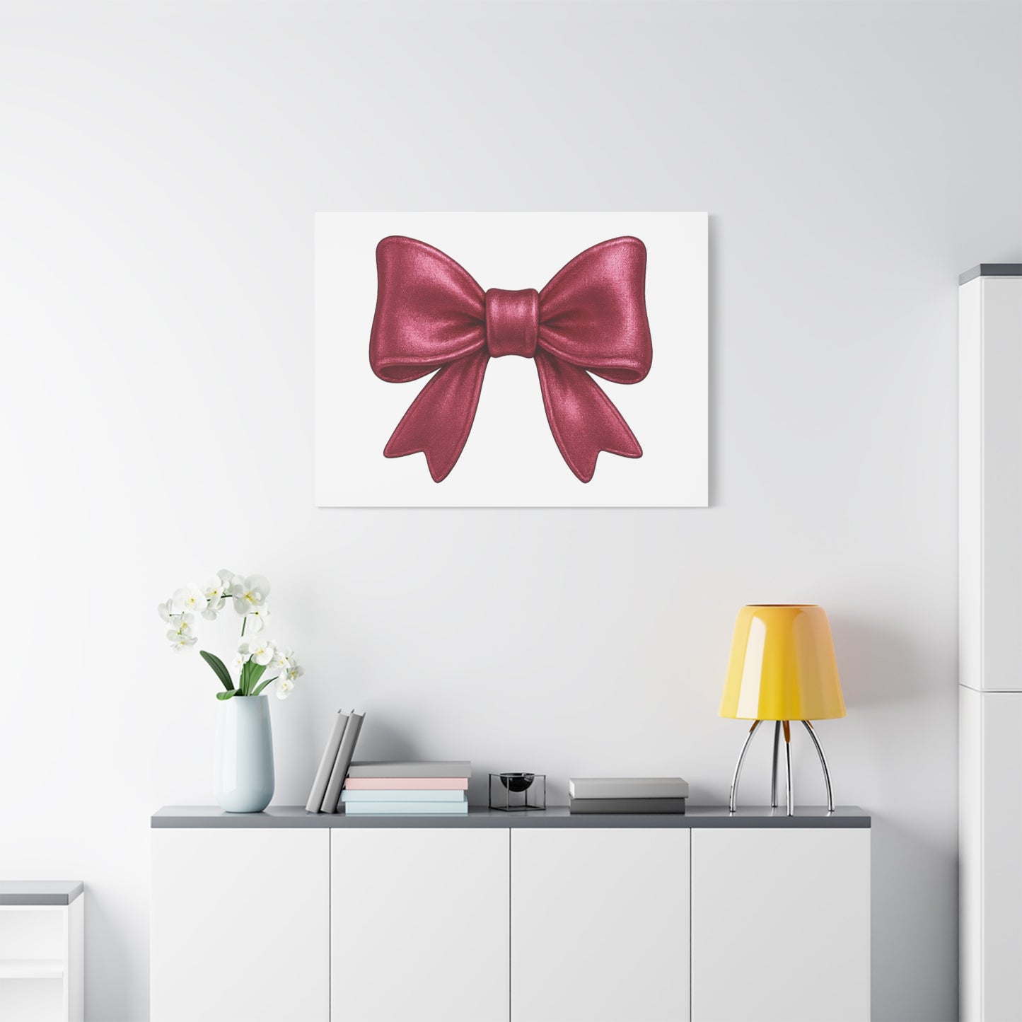 Red Bow Canvas Wall Art – Modern Christmas Decor, Gift for Her, Glam Room Wall Print, Elegant Ribbon Artwork