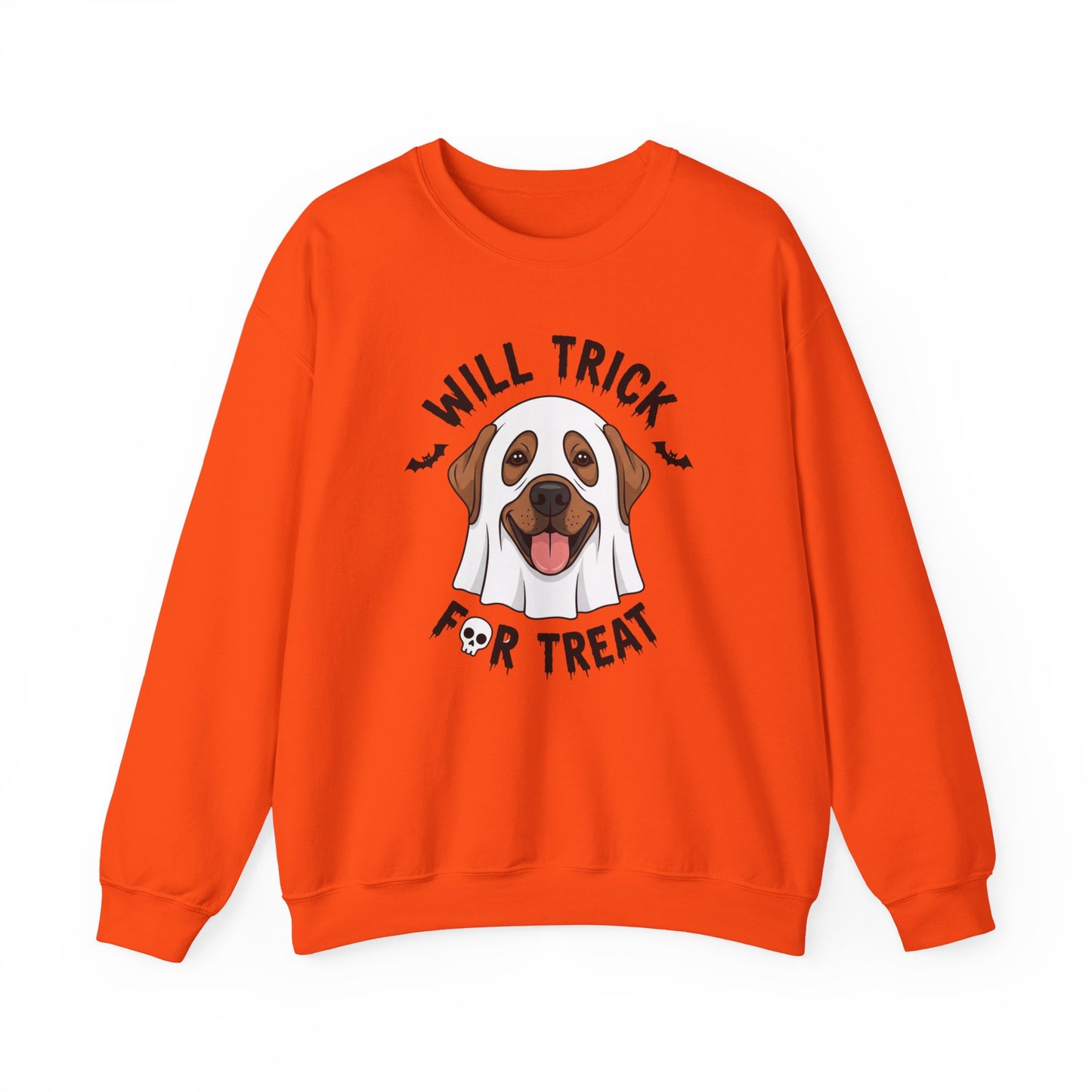 Will Trick for Treat Sweatshirt, Ghost Dog Halloween Crewneck, Funny Pet Costume Graphic Pullover, Trick-or-Treat Dog Lover Gift Sweater
