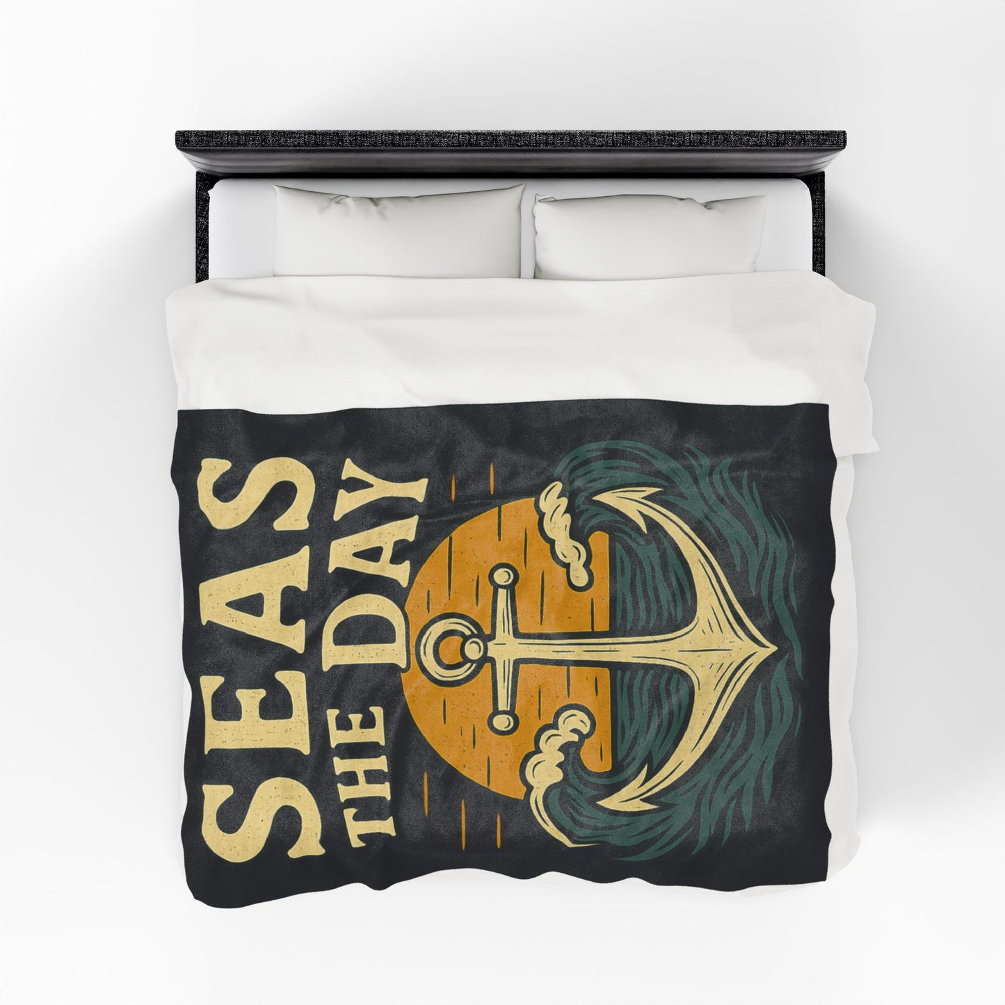 Seas the Day Blanket – Nautical Anchor Throw, Coastal Fleece Blanket, Ocean Sunset Gift