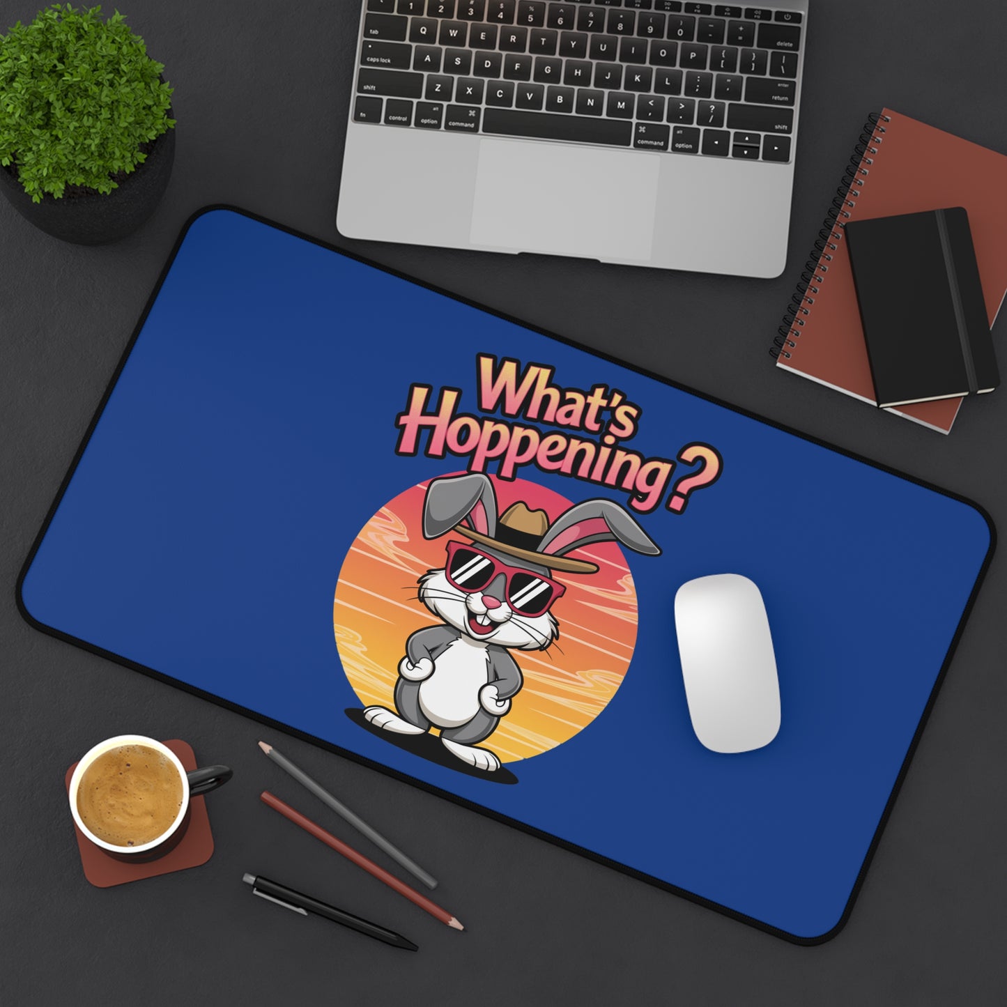 Funny Cartoon Desk Mat - 'What's Happening?' with Cool Bunny Design