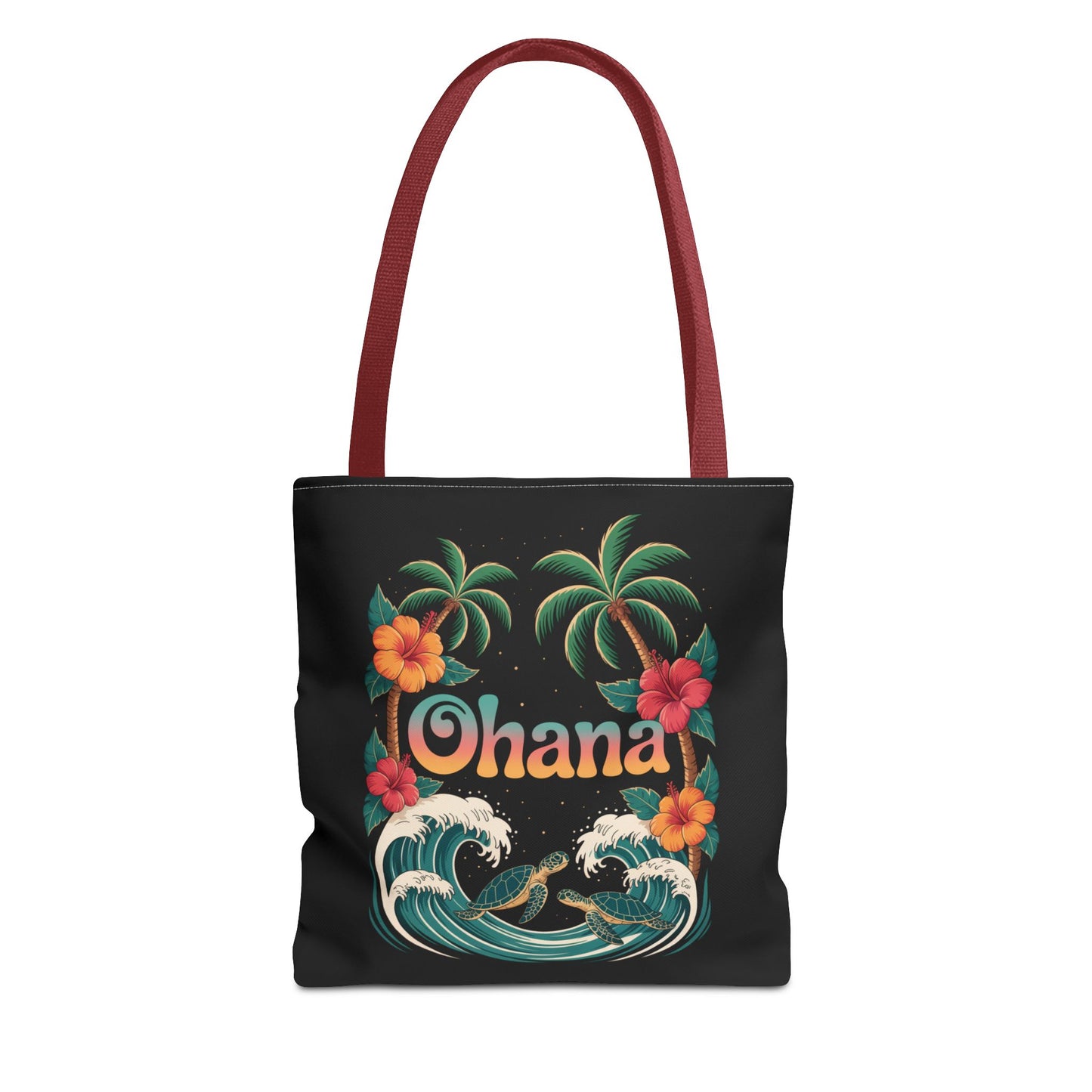 Ohana Tote Bag – Hawaiian Beach Tote with Sea Turtles & Palm Trees – Floral Tropical Reusable Bag, Summer Gift, Aesthetic Travel Purse