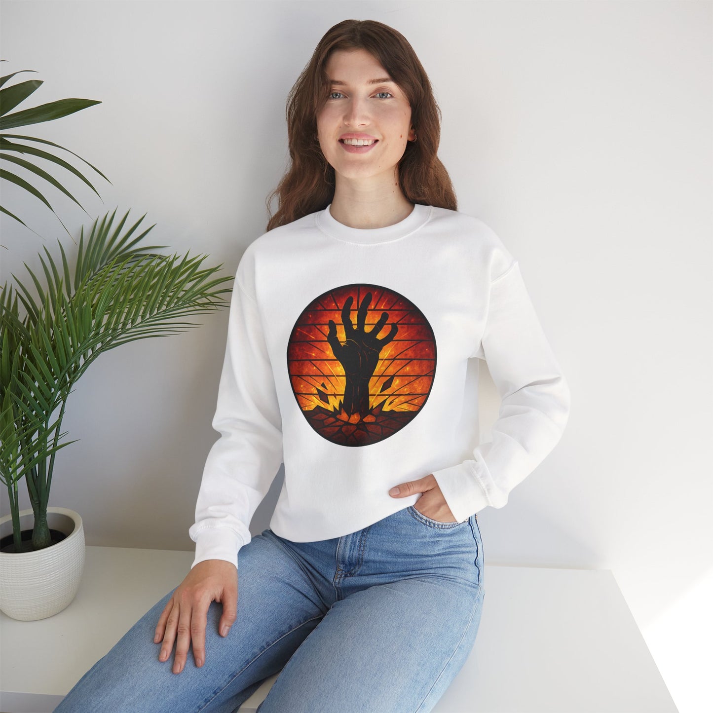 Zombie Hand Sweatshirt, Creepy Rising Hand Crewneck, Halloween Graveyard Sweatshirt, Spooky Hand Emerging, Gothic Horror Sweater