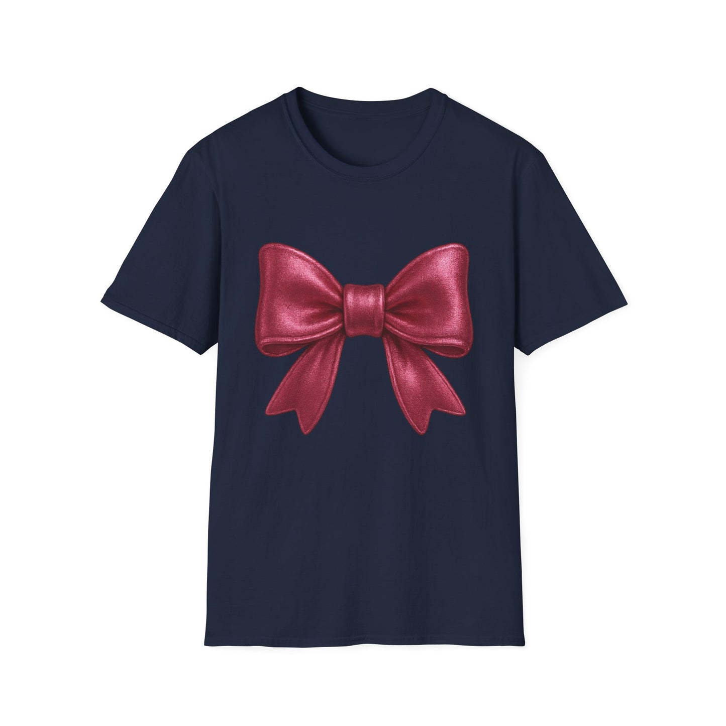 Metallic Burgundy Bow T-Shirt π | Elegant Cute Graphic Tee | Unisex Softstyle Shirt | Gift for Her, Aesthetic Outfit, Celebration Wear