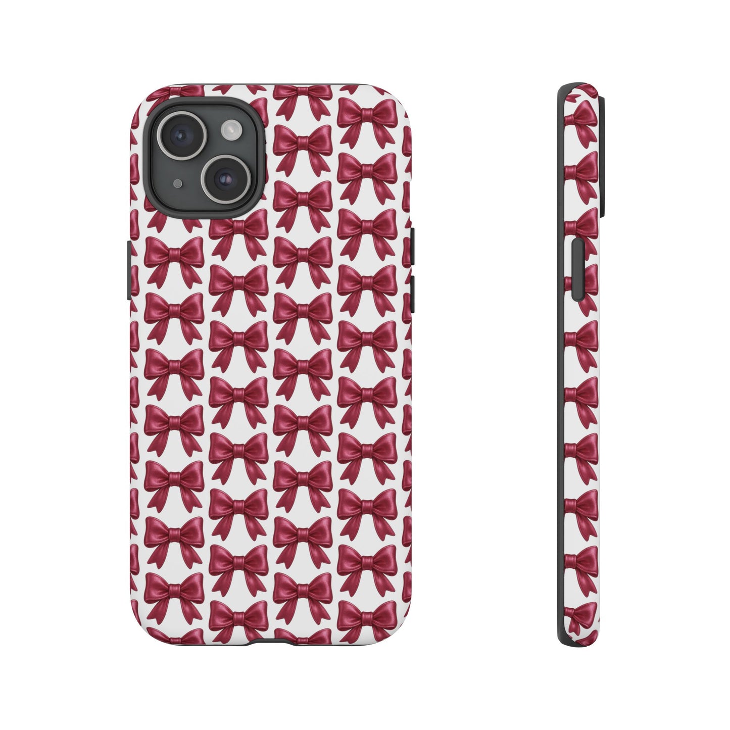 Coquette Bow iPhone Case - Burgundy Ribbon Pattern Phone Cover, Girly Aesthetic Accessory, Cute Gift for Her