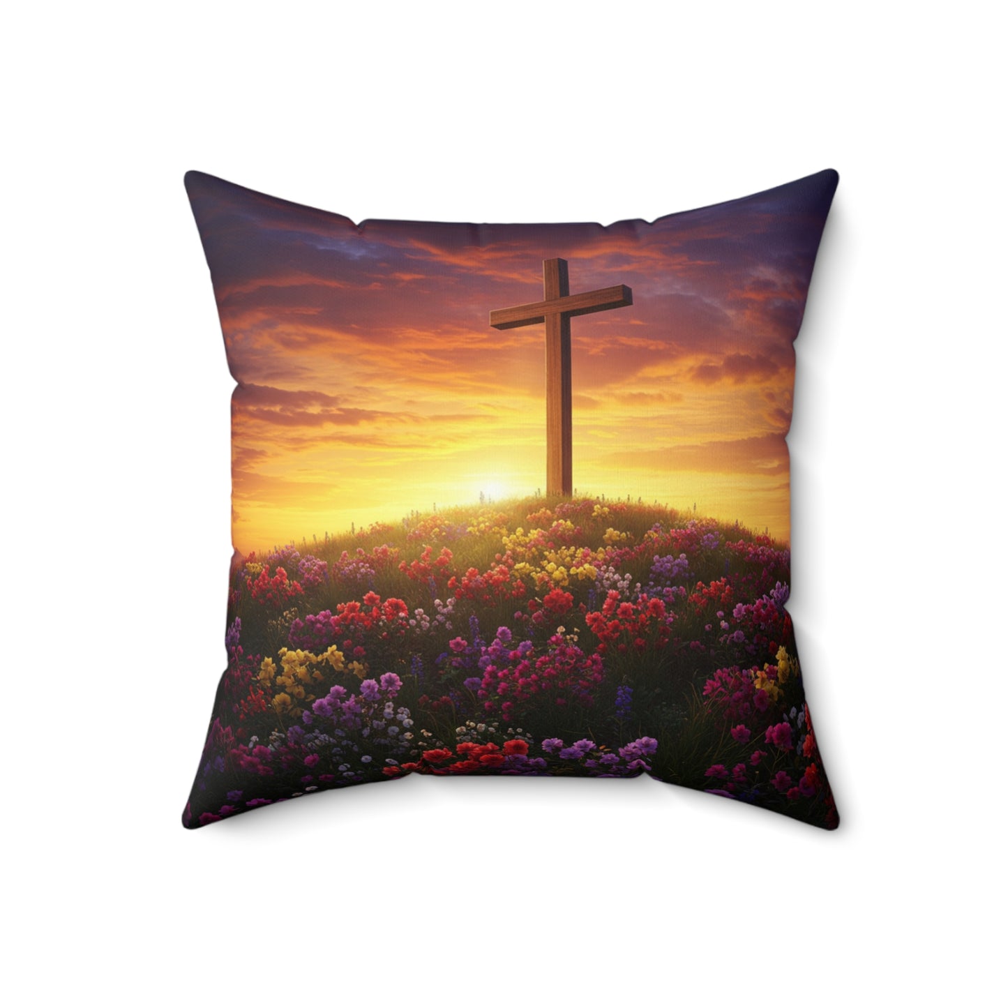 Decorative Pillow with DaVinci Style Cross on Hill Christian Pillow Spiritual Decor Faith Inspired Throw Pillow