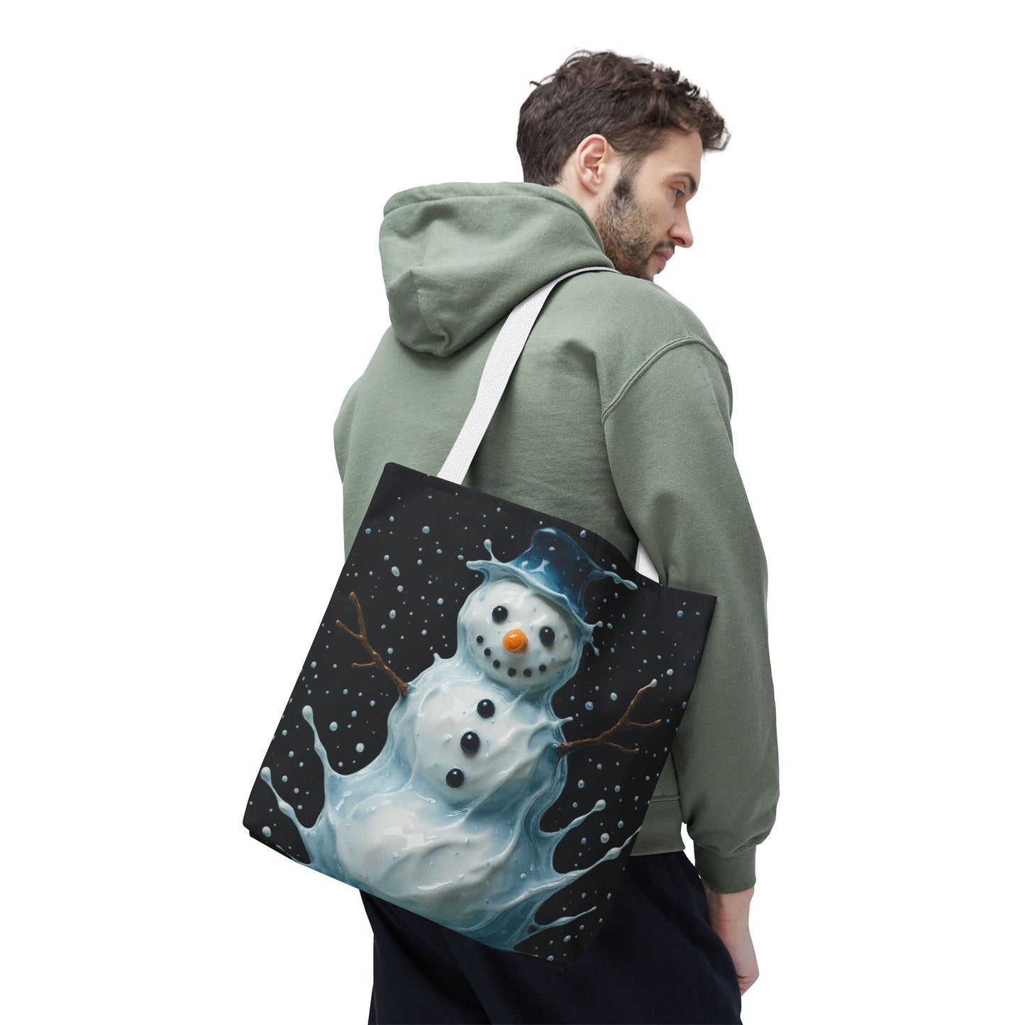 Winter Snowman Tote Bag, Festive Christmas Gift Bag, Holiday Shopping Tote, Snowy Season Accessory, Reusable Winter Art Bag For Everyday Use