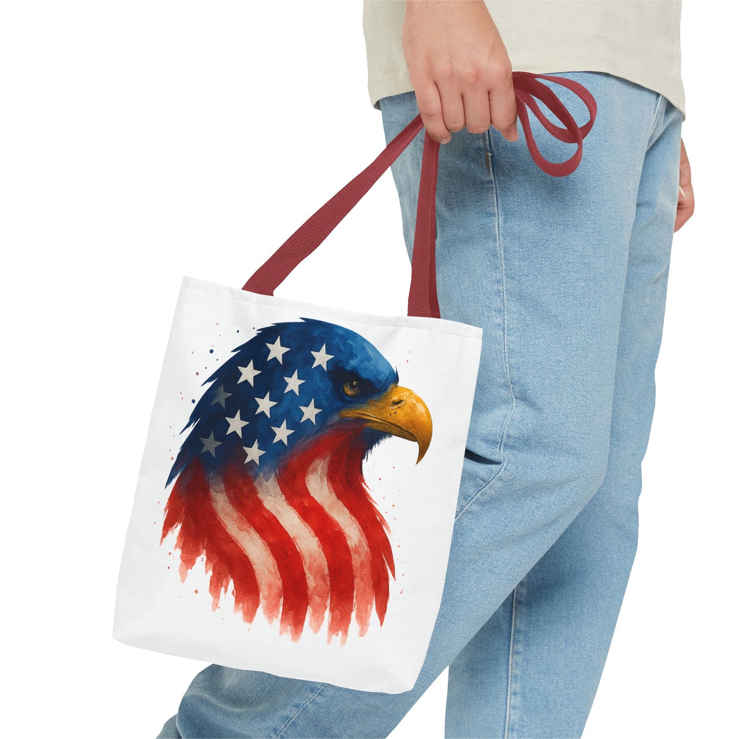 Patriotic Eagle Tote Bag USA Flag Canvas Carryall - Eco-Friendly Independence Day, Memorial Day Gift for Veterans, Reusable Shopping Bag