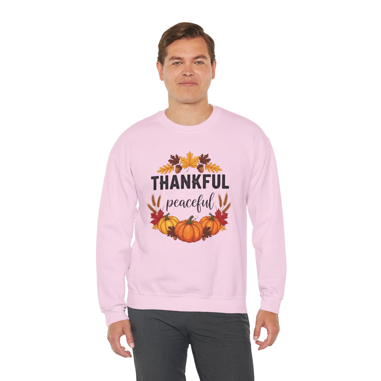 Thankful Peaceful Fall Sweatshirt, Autumn Pumpkin Crewneck, Thanksgiving Sweater, Cozy Seasonal Pullover, Gratitude Gift For Women Men