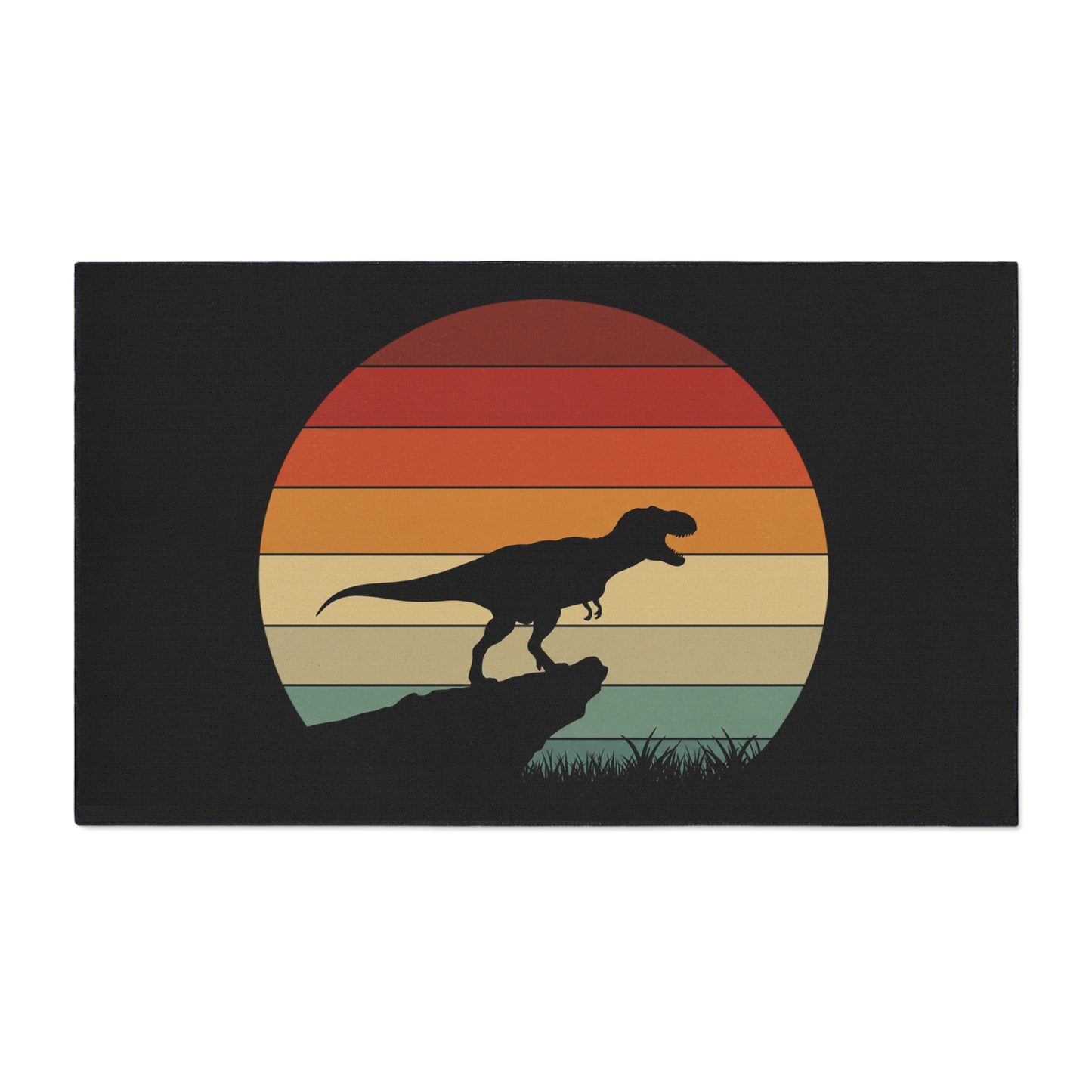 Retro T-Rex Sunset Floor Mat | Heavy Duty Playroom Rug - Non-Slip Dinosaur Entrance Mat for Kids Room, Home, Nursery Decor
